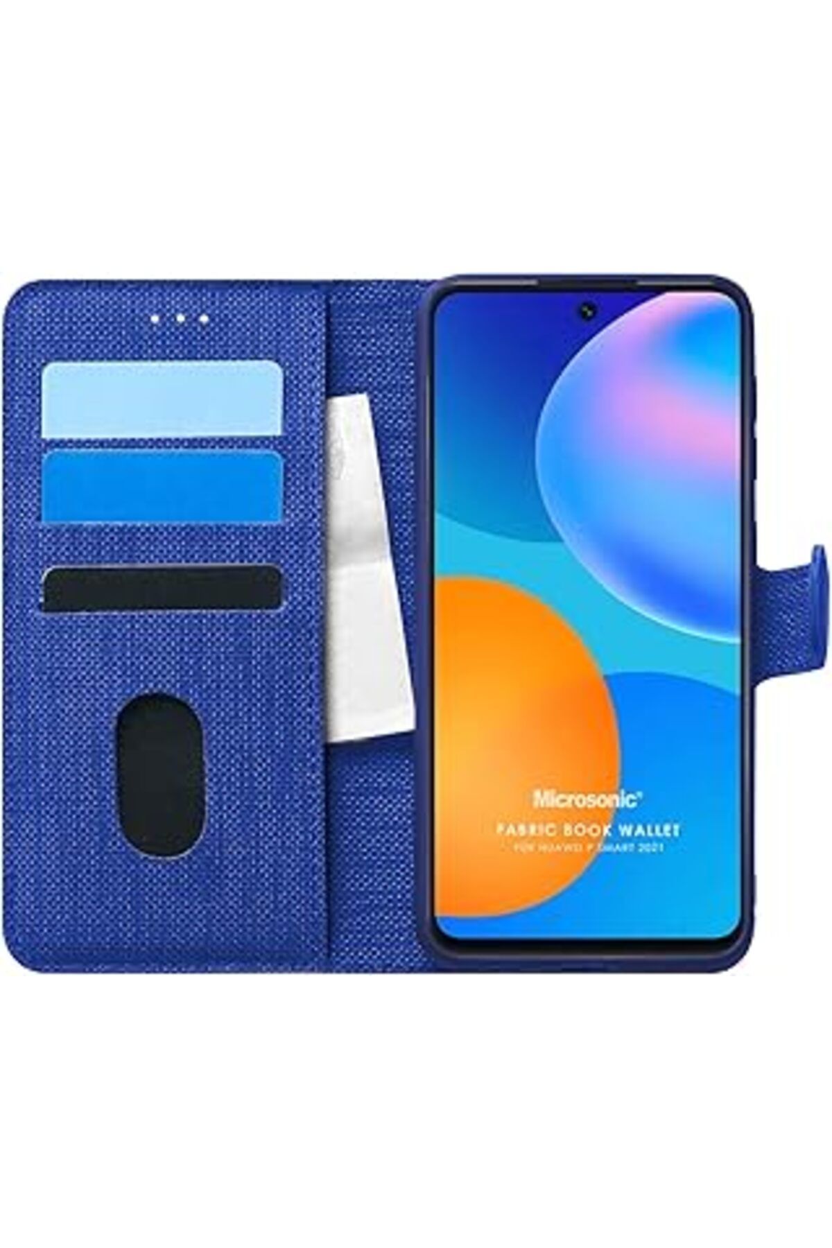 MAGNESİA Huawei P Smart 2021 Için Kılıf Fabric Book Wallet Lacivert [P Smart 2021 Ile Uyumlu Kılı