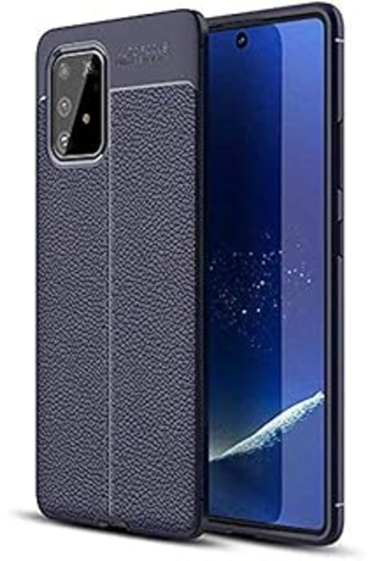 MAGNESİA Galaxy A91 (S10 Lite) Ile Uyumlu Kılıf Niss Deri Görünümlü Silikon Lacivert