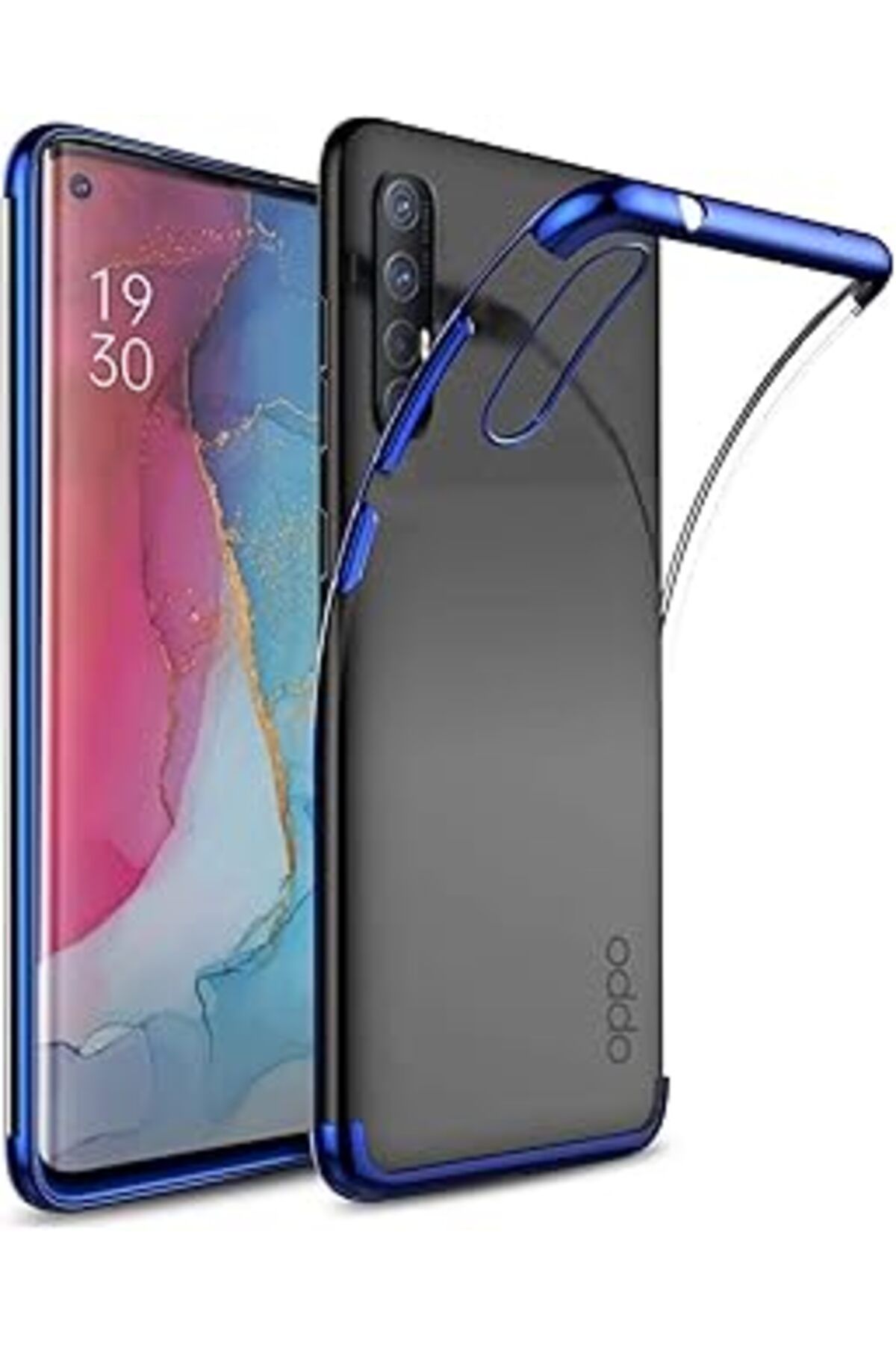 nerede bulurum Oppo Reno 3 Pro Kılıf Lazer Boyalı Renkli Esnek Silikon Şeffaf Mavi