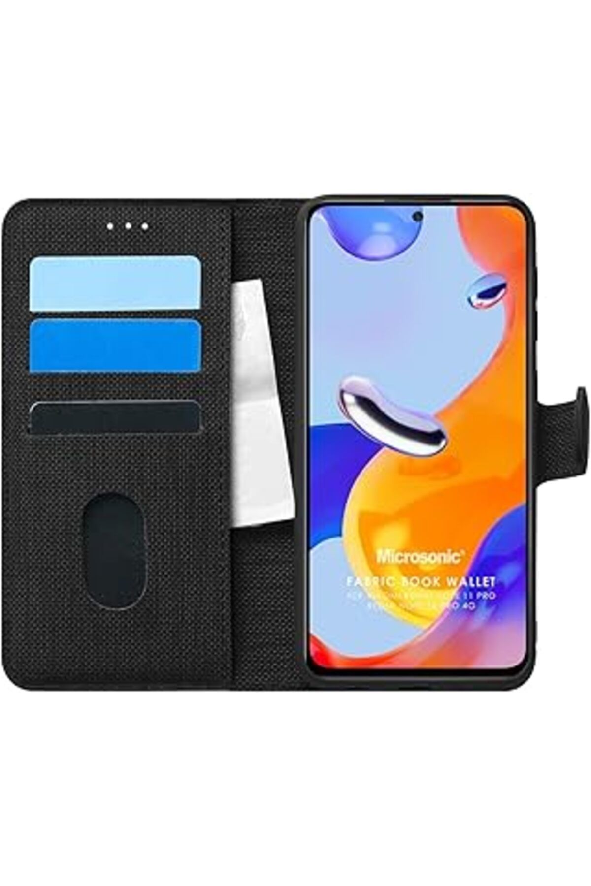 feifei Mi Redmi Note 11 Pro 5G Için Kılıf Fabric Book Wallet Siyah [Redmi Note 11 Pro 5G Il