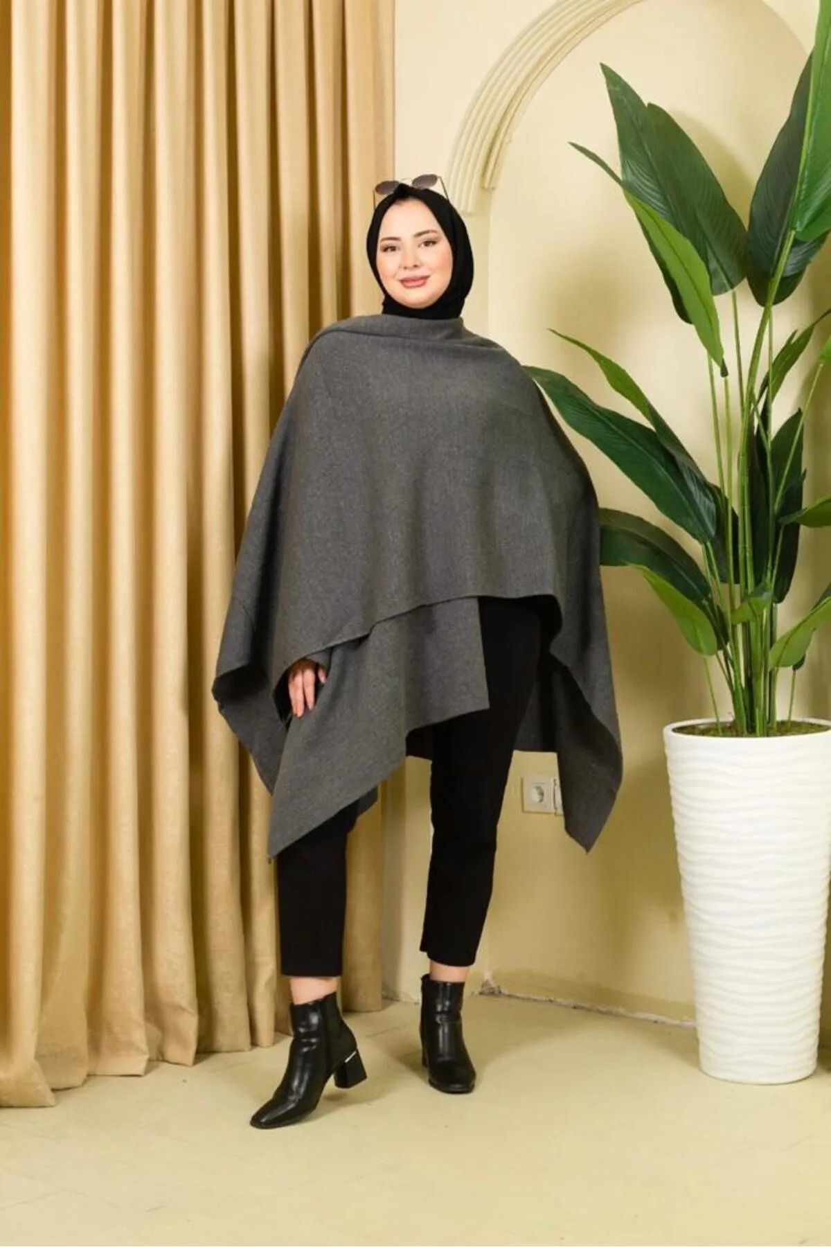 02Lady Fashion-معطف شال نسائي بلون سادة 3