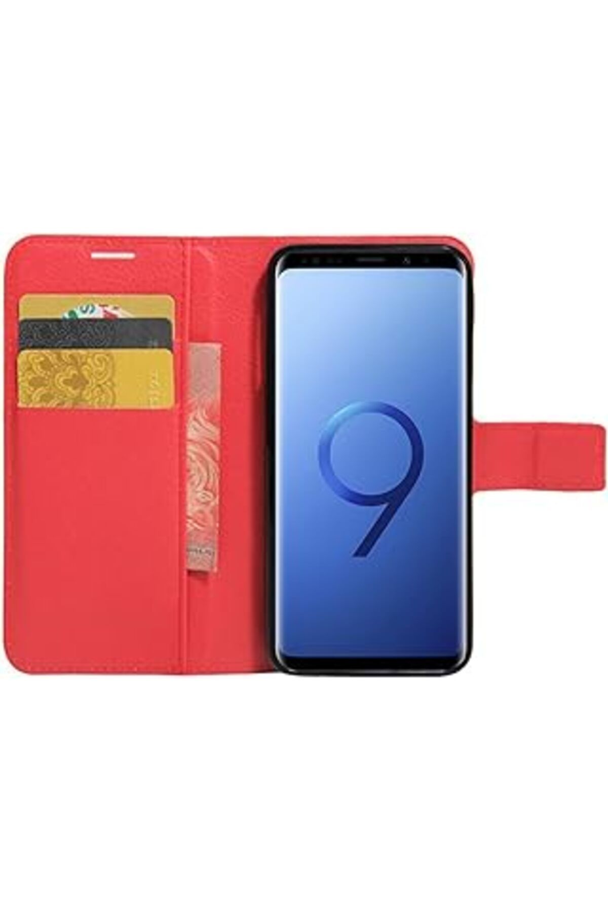 NZM TİCARET Cüzdanlı Deri Galaxy S9 Için Kılıf Kırmızı [Galaxy S9 Ile Uyumlu Kılıf - Kırmızı]