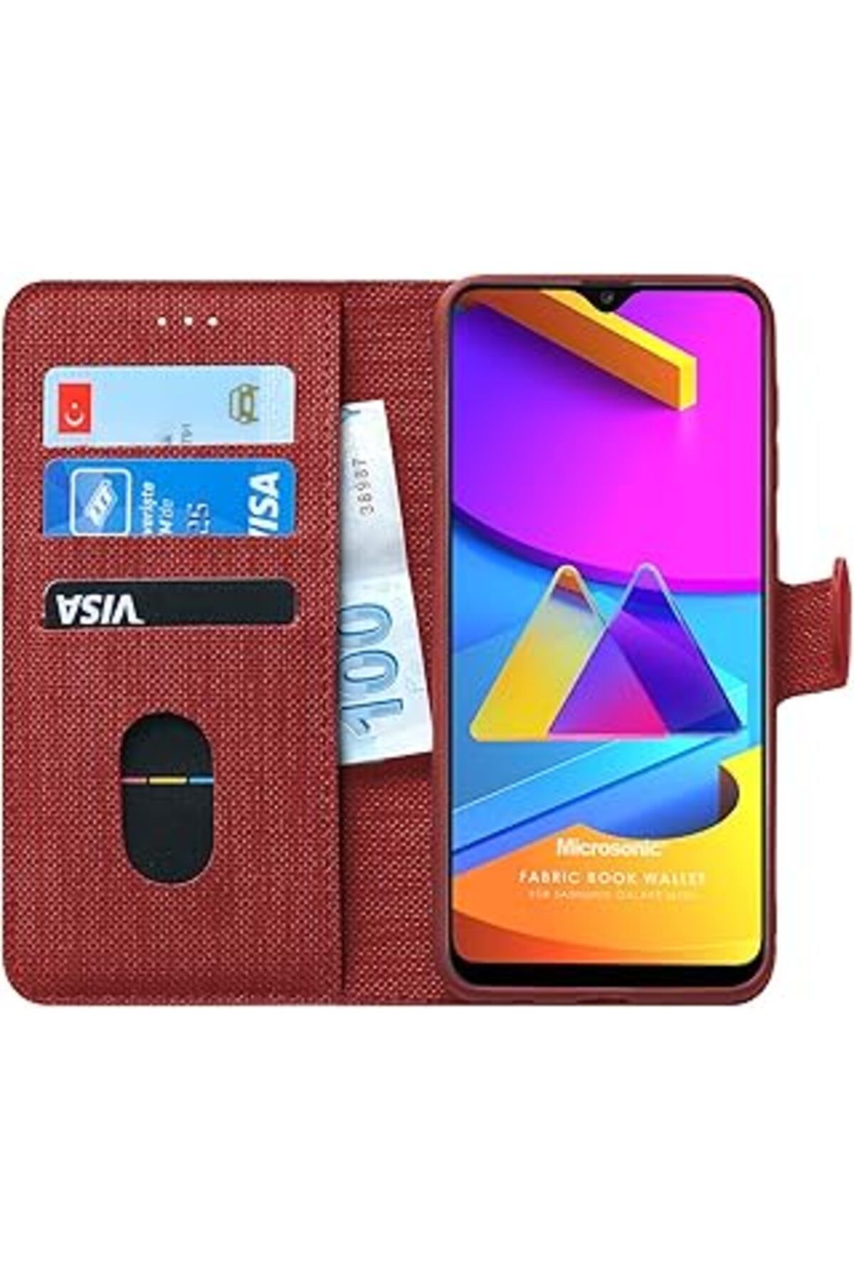 NZM TİCARET Galaxy M10S Için Kılıf Fabric Book Wallet Kırmızı [Galaxy M10S Ile Uyumlu Kılıf