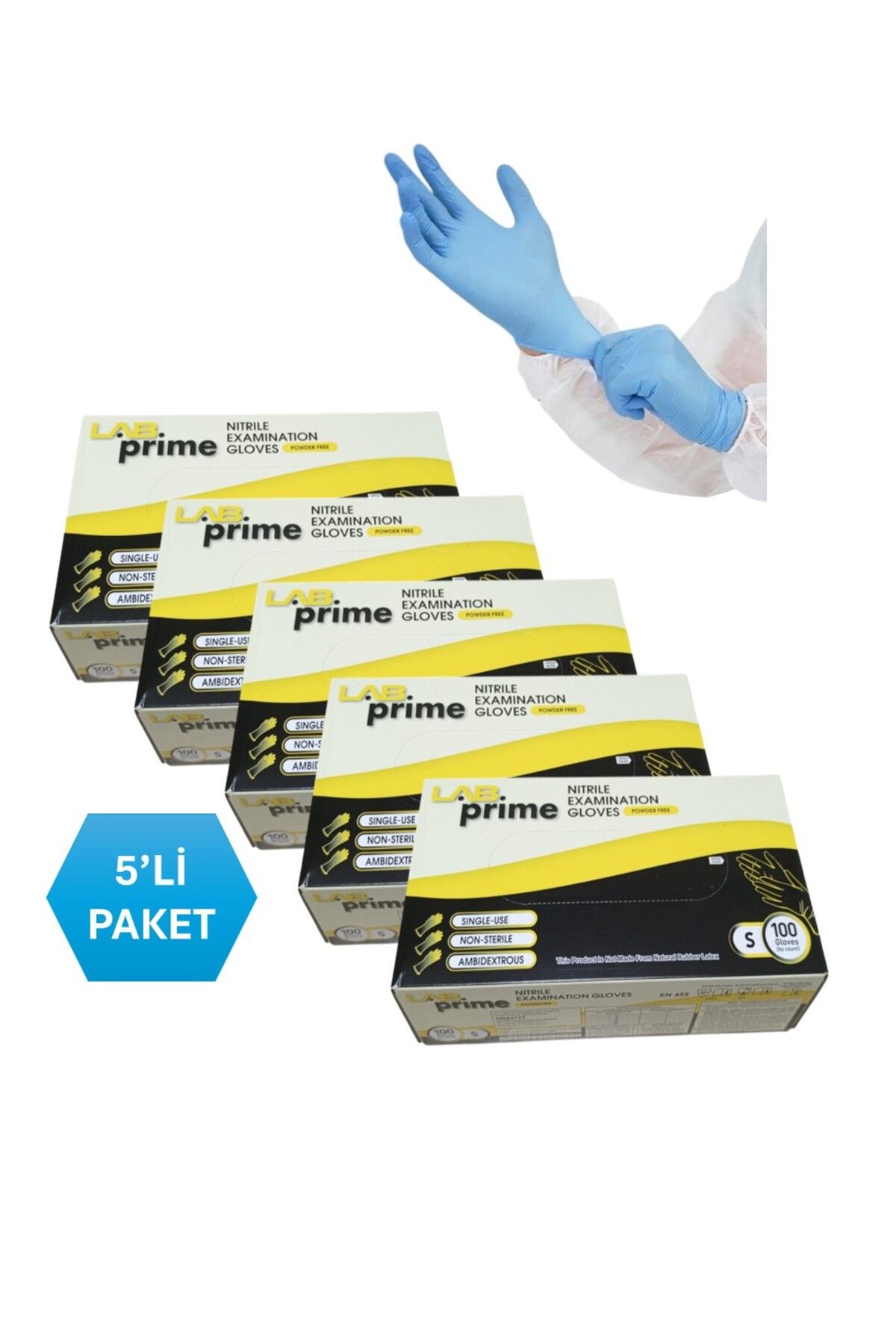 LabPrime Çok Amaçlı Nitril Eldiven Pudrasız Mavi -gıdaya Uygun---- S Beden ---- 5 Adet X 100'lü Paket