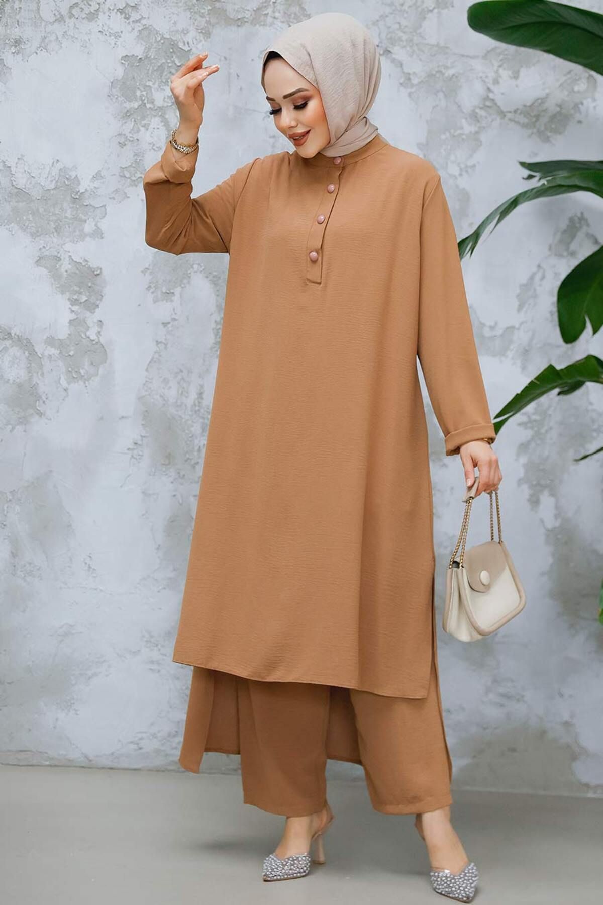 Neva Style-Long Back Camel Hijab Double Suit 10102C 2