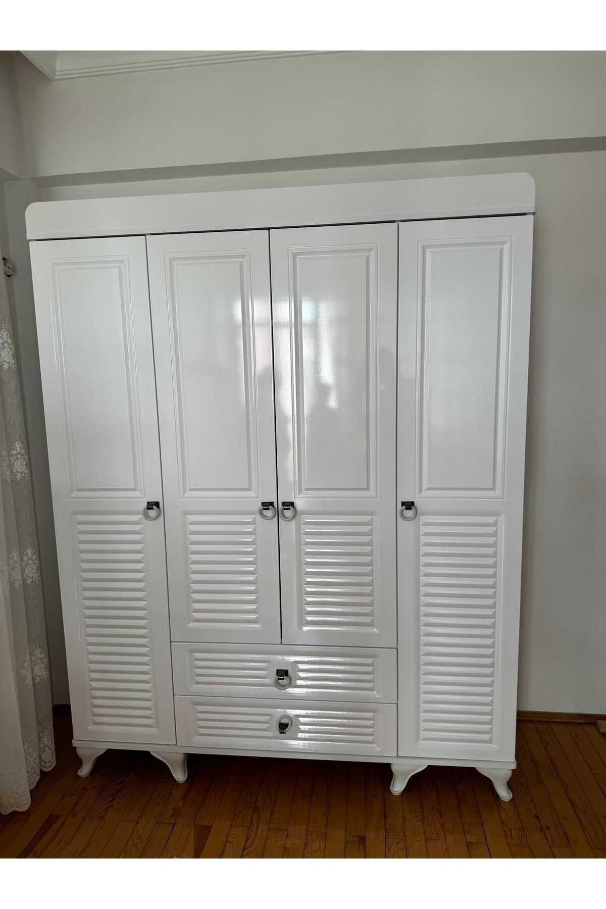 Mebran Kapaklı, Frenli, Çekmeceli, Teleskopik Raylı, Üst Kalite 4 Kapaklı Gardırop 208 X 162 x 52-3