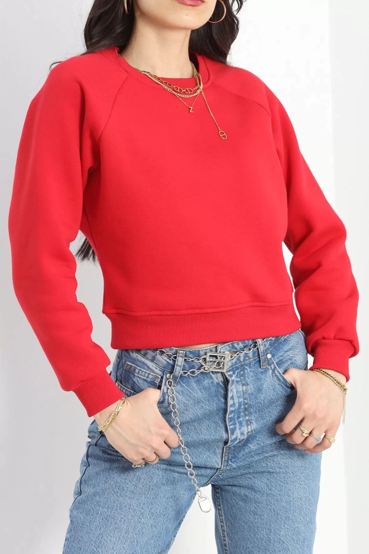 ceylinmoda Bisiklet Yaka 3 İplik Sweat Kırmızı - 20958.1878.