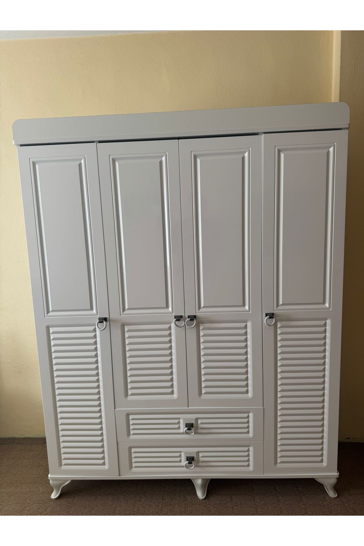 Mebran Kapaklı, Frenli, Çekmeceli, Teleskopik Raylı, Üst Kalite 4 Kapaklı Gardırop 208 X 162 x 52-2