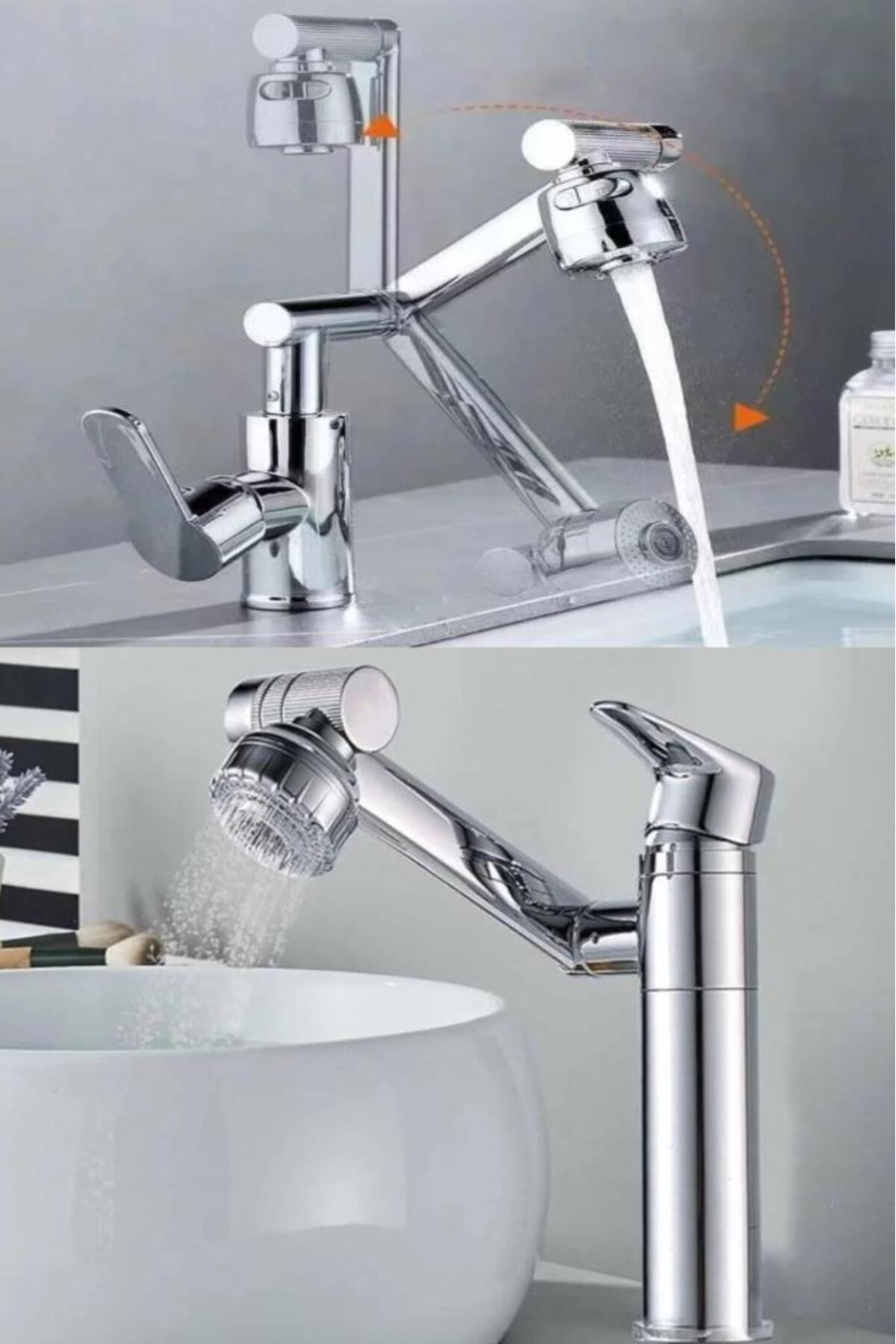 optana-Modern Chrome Robotic Movable Swivel Dish Sink Sink Faucet Kitchen Bathroom Faucet Long Head 5