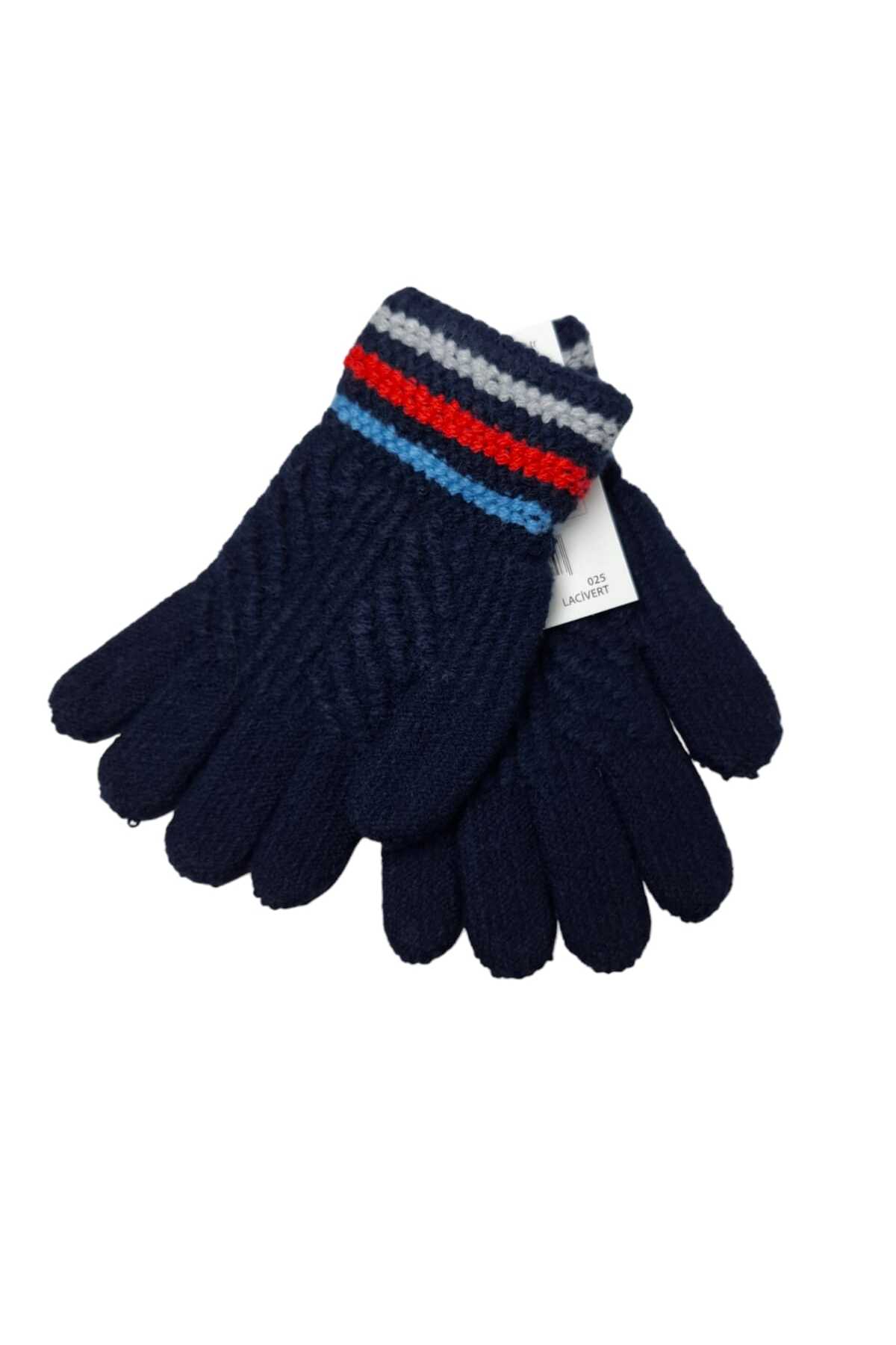 Kitti Spteks Kitti 4-8 Yaş Erkek Çocuk Lacivert Renk Çizgili Örme Eldiven fotoğrafı 3 (önizleme)