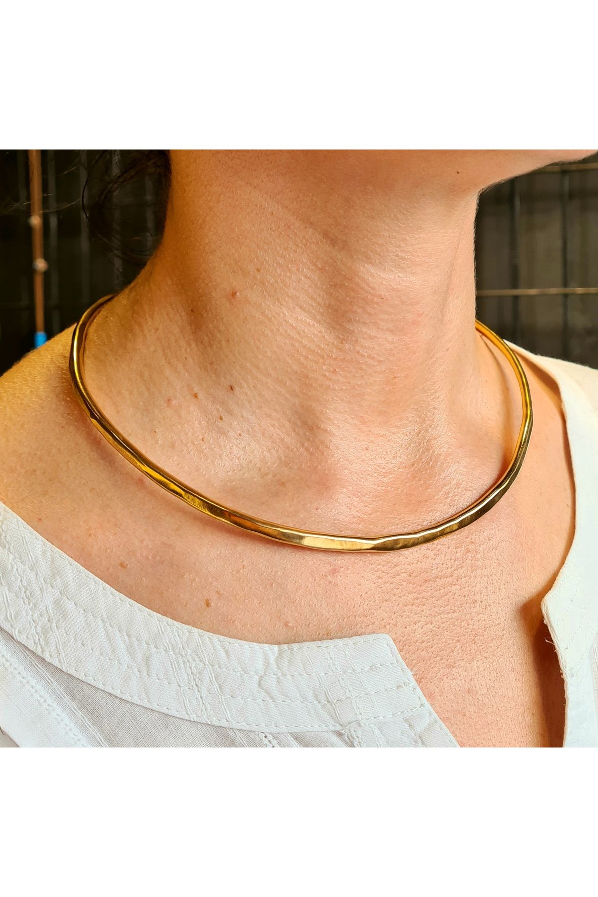 Mummu Jewelry Altın Kaplama Choker Kolye, El Yapımı, Özel Tasarım, Modern, Minimalist Tasma Kolye