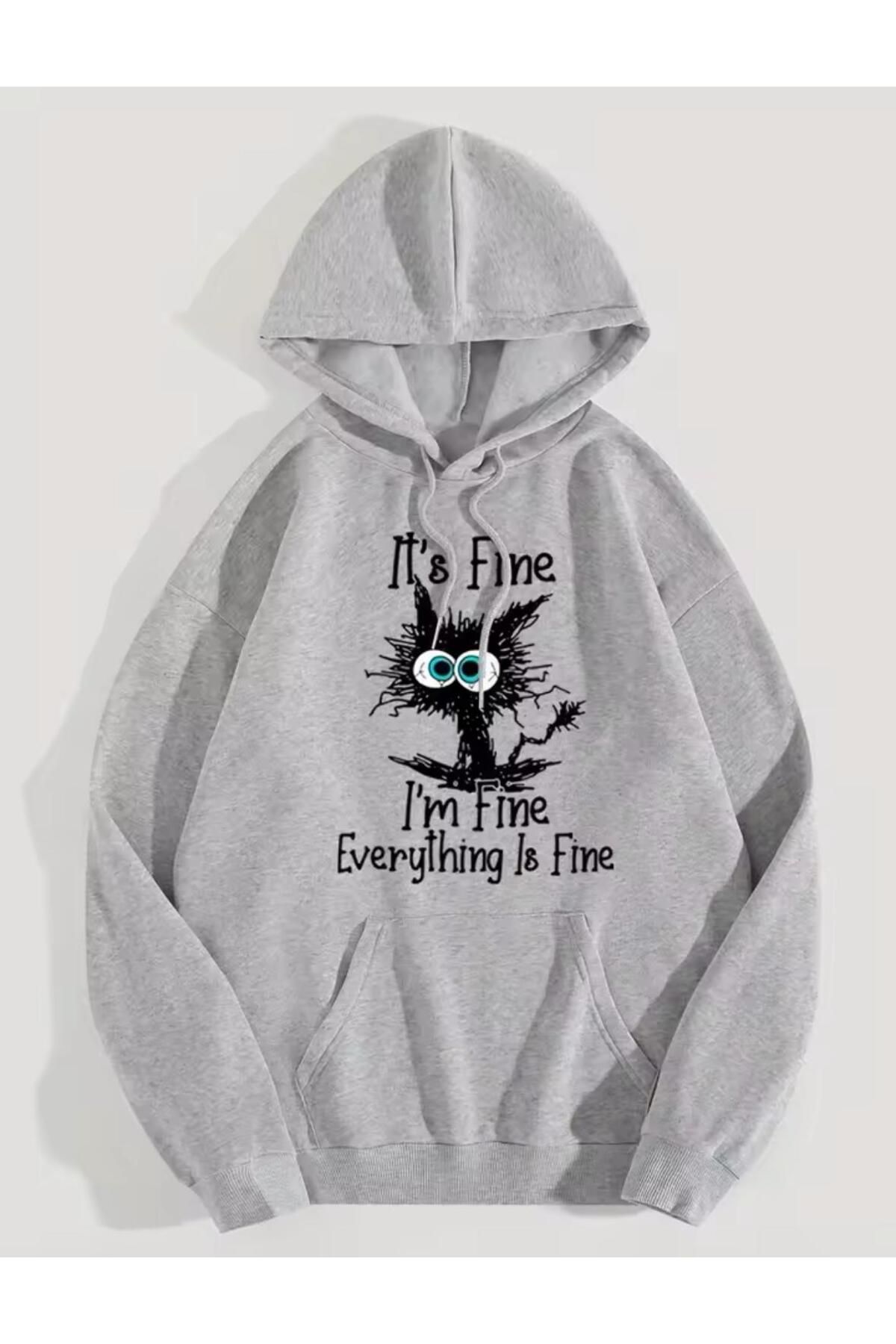 Aesthia It's Fine Baskılı Kapüşonlu Sweatshirt