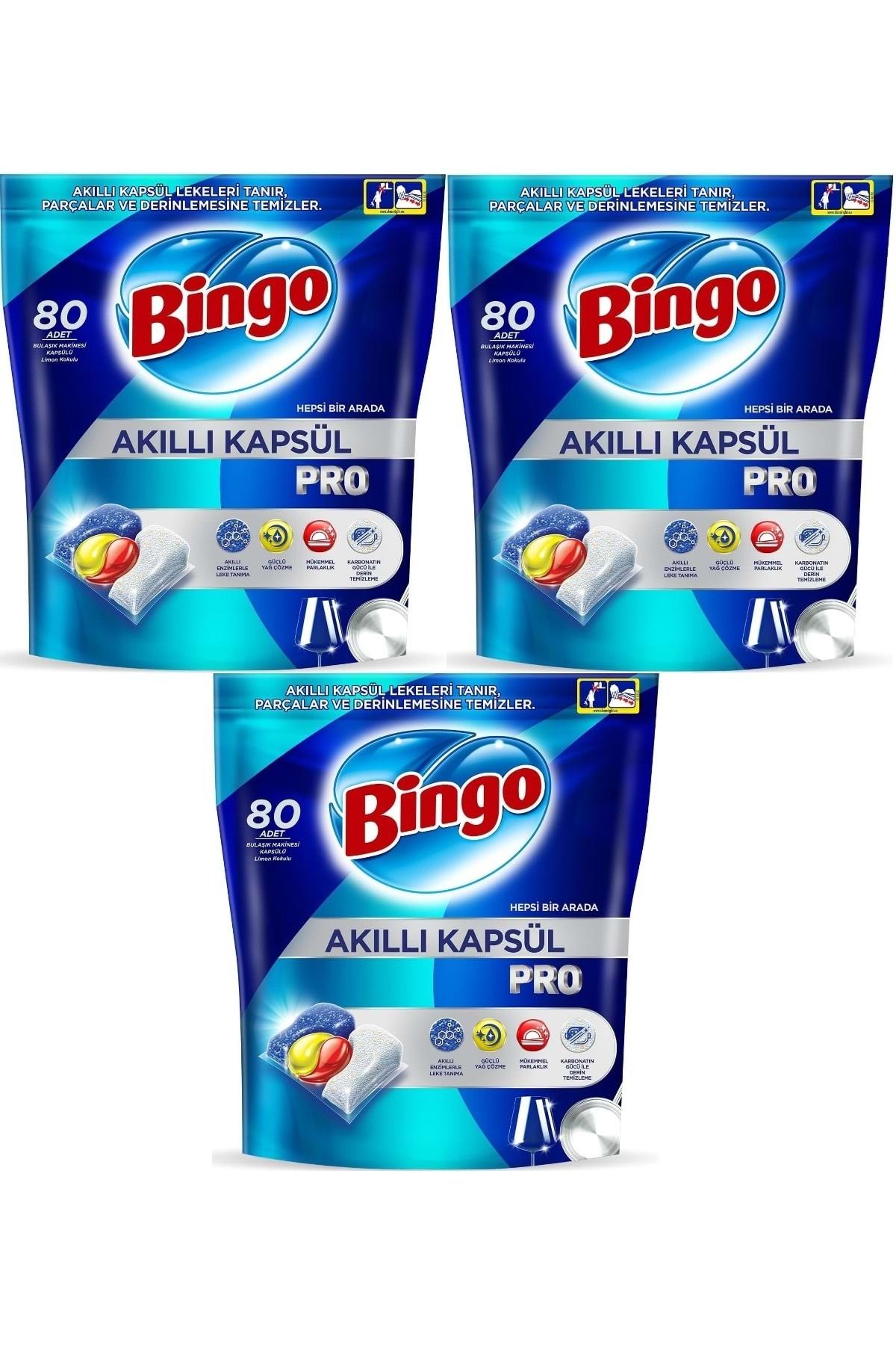 Bingo Akıllı Kapsül Pro Bulaşık Makinesi Deterjanı Tableti 240 Adet Limon Kokulu (3PK*80)