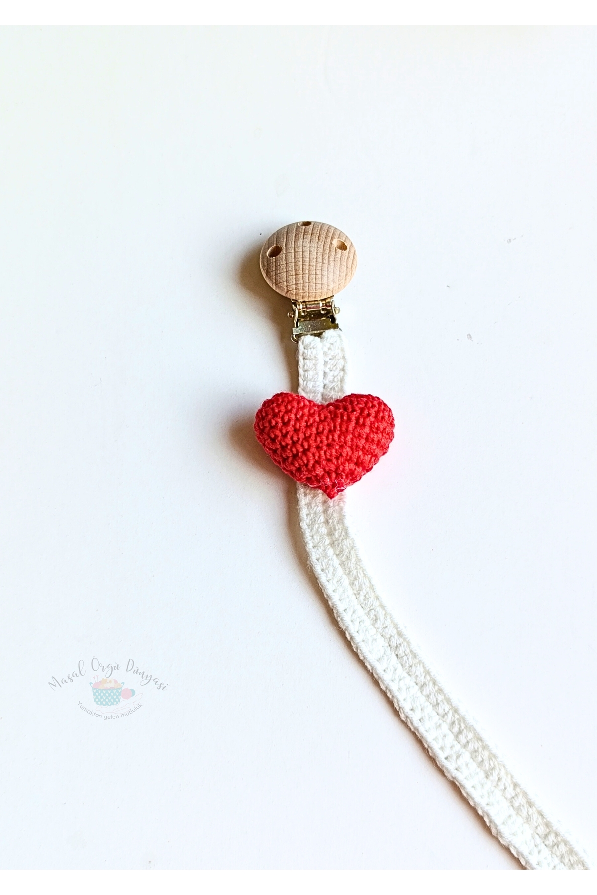 Masal Örgü Dünyası Kalpli Emzik Askısı Kırmızı fotoğrafı 6 (önizleme)