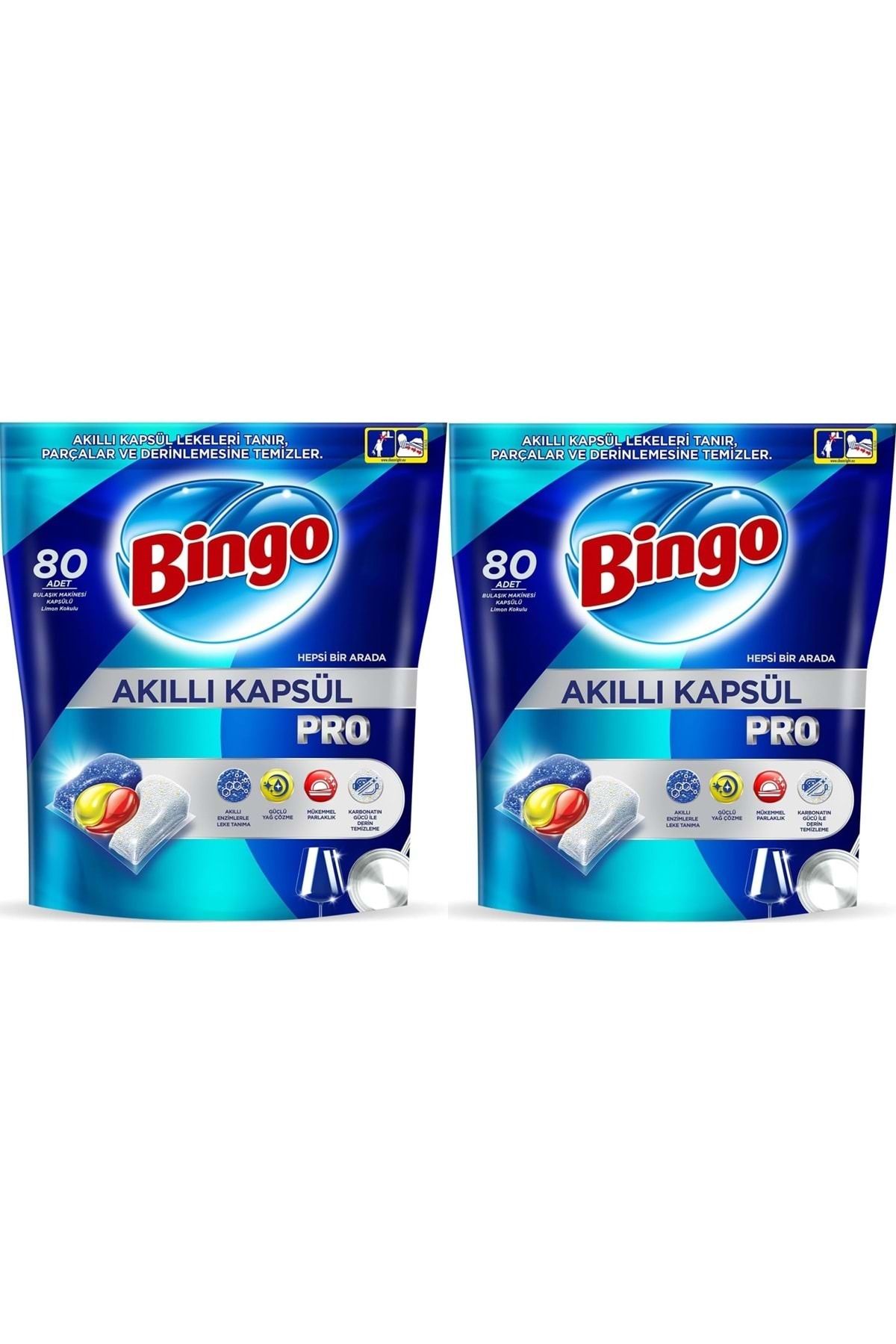 Bingo Akıllı Kapsül Pro Bulaşık Makinesi Deterjanı Tableti 160 Adet Limon Kokulu (2PK*80)