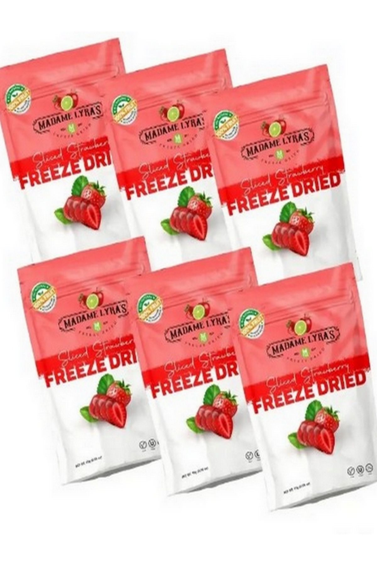 Madame Lyras 8 PAKET Çilek Kuru Meyve Cipsi Freeze Dried Dondurularak Kurutulmuş Fresh Çilek