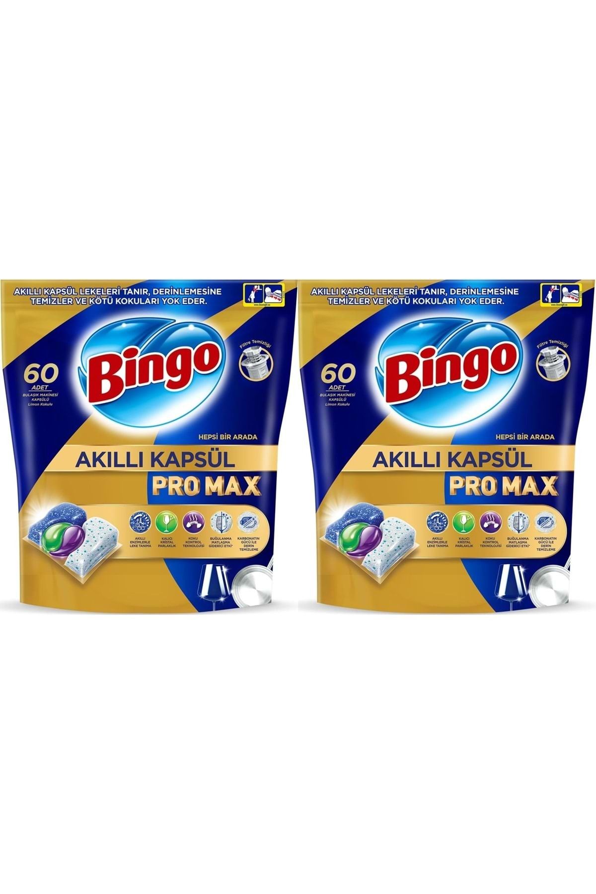 Bingo Akıllı Kapsül Pro Max Bulaşık Makinesi Deterjanı Tableti 120 Adet Limon Kokulu (2PK*60)