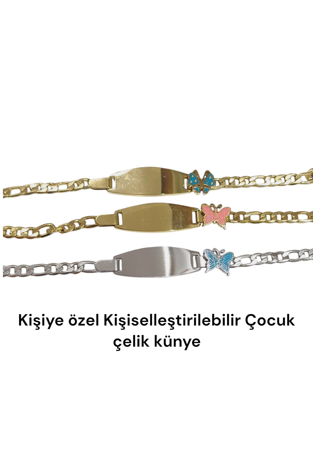 MK butik Kişiye özel Kişiselleştirilebilir Hediye kutulu Çocuk kelebek Detaylı Çelik künye