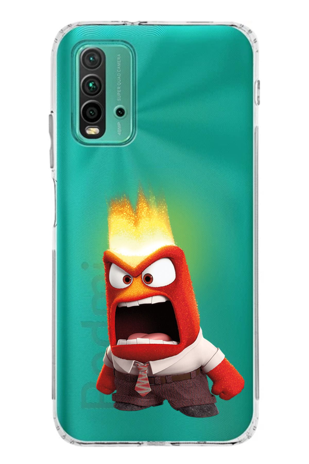 TechTree Redmi 9T Uyumlu Ters Yüz Kızgın Anger Tasarımlı Şeffaf Silikon Kılıf