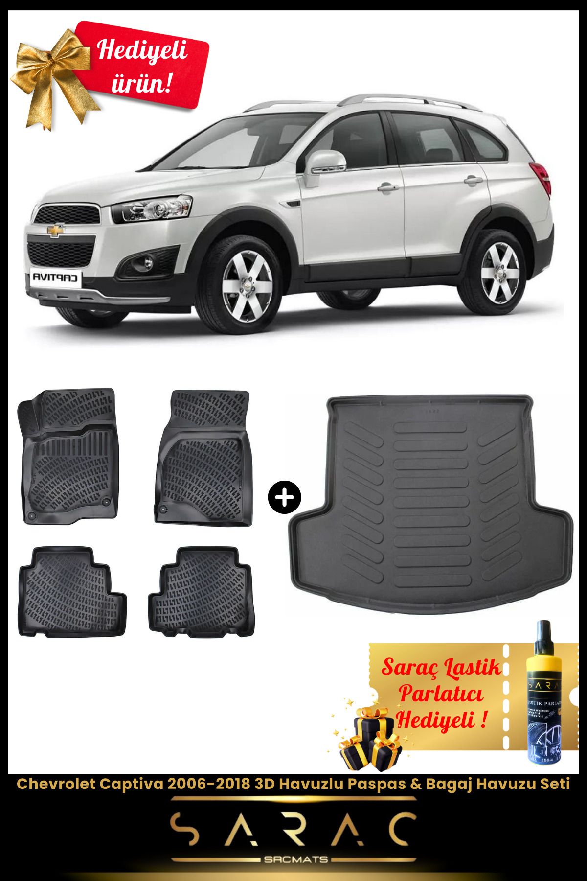 SRCMATS Chevrolet Captiva 2006-2018 Araca Özel 3D Havuzlu Paspas & Bagaj Havuzu Seti+(HEDİYELİ!)