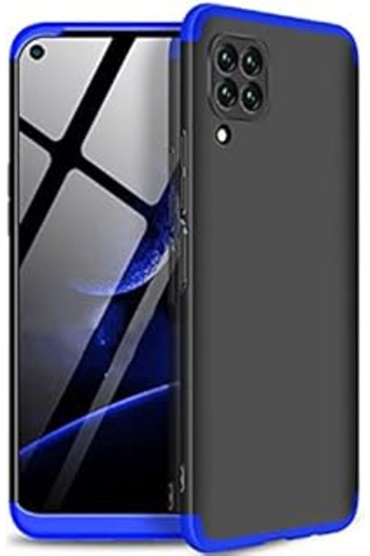 EDALKILIÇ Huawei P40 Lite Kılıf 360 Tam Koruma Kapak 3 Parça Slim Fit Siyah-Mavi