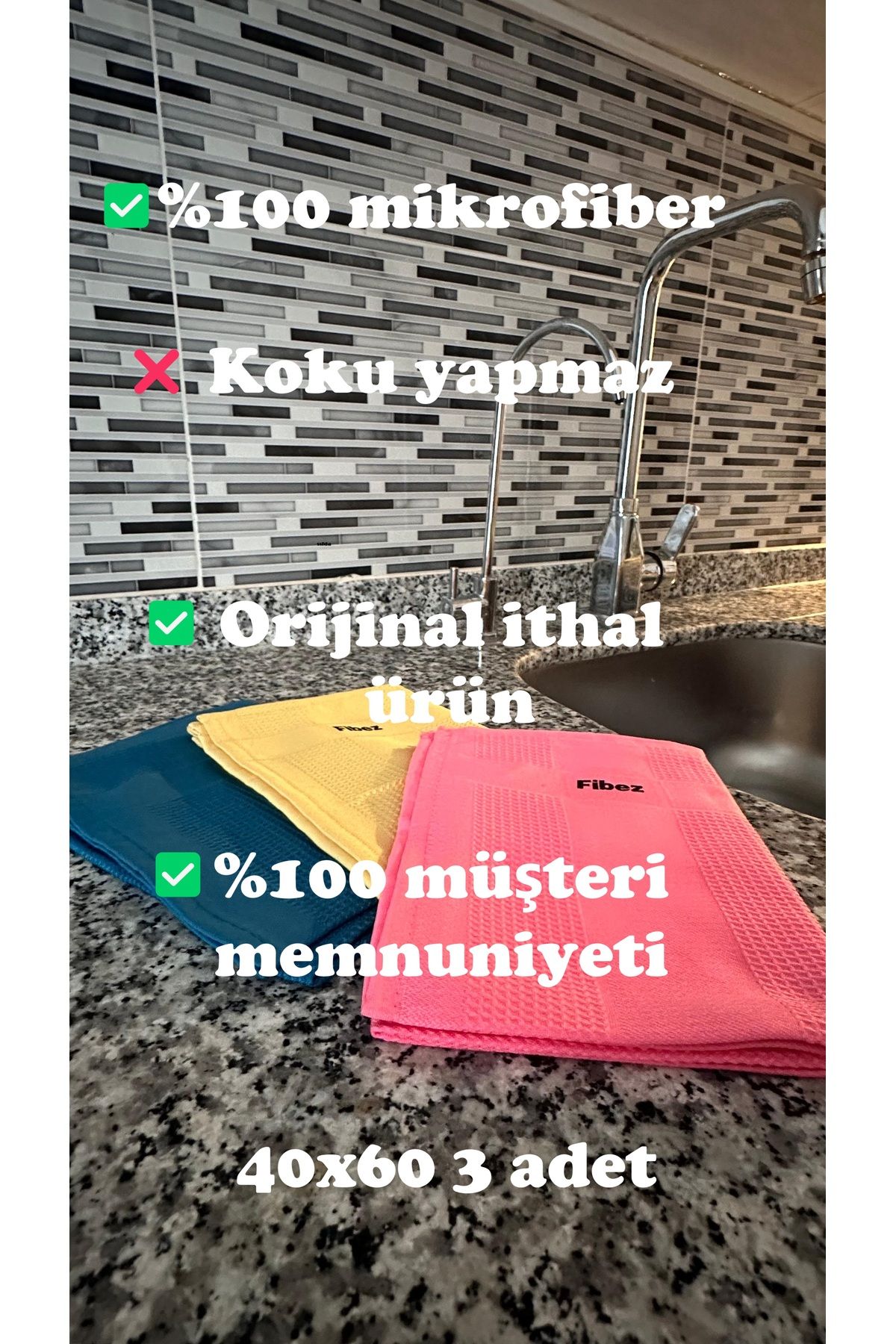 Miomi Fibez 3 adet 40x60 Microfiber Çok Amaçlı Temizlik ve Cam Bezi İthal Ürün