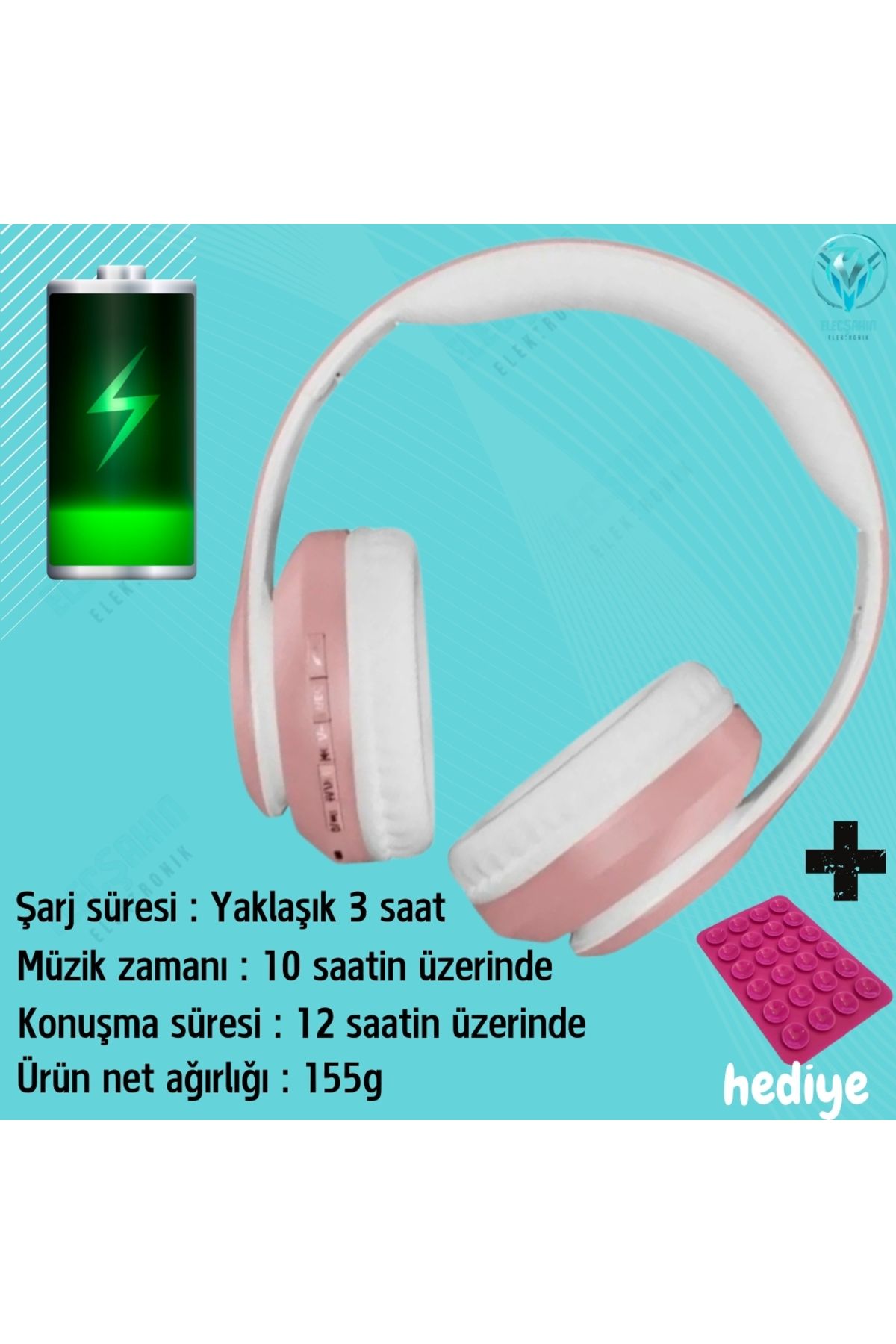 LEERFEI 5.0 Bluetooth Kulaklık.  Aux Lu. Kablosuz Kulaküstü.  Kulaklık Mikrofonlu.,, Surround BAS Pembe.