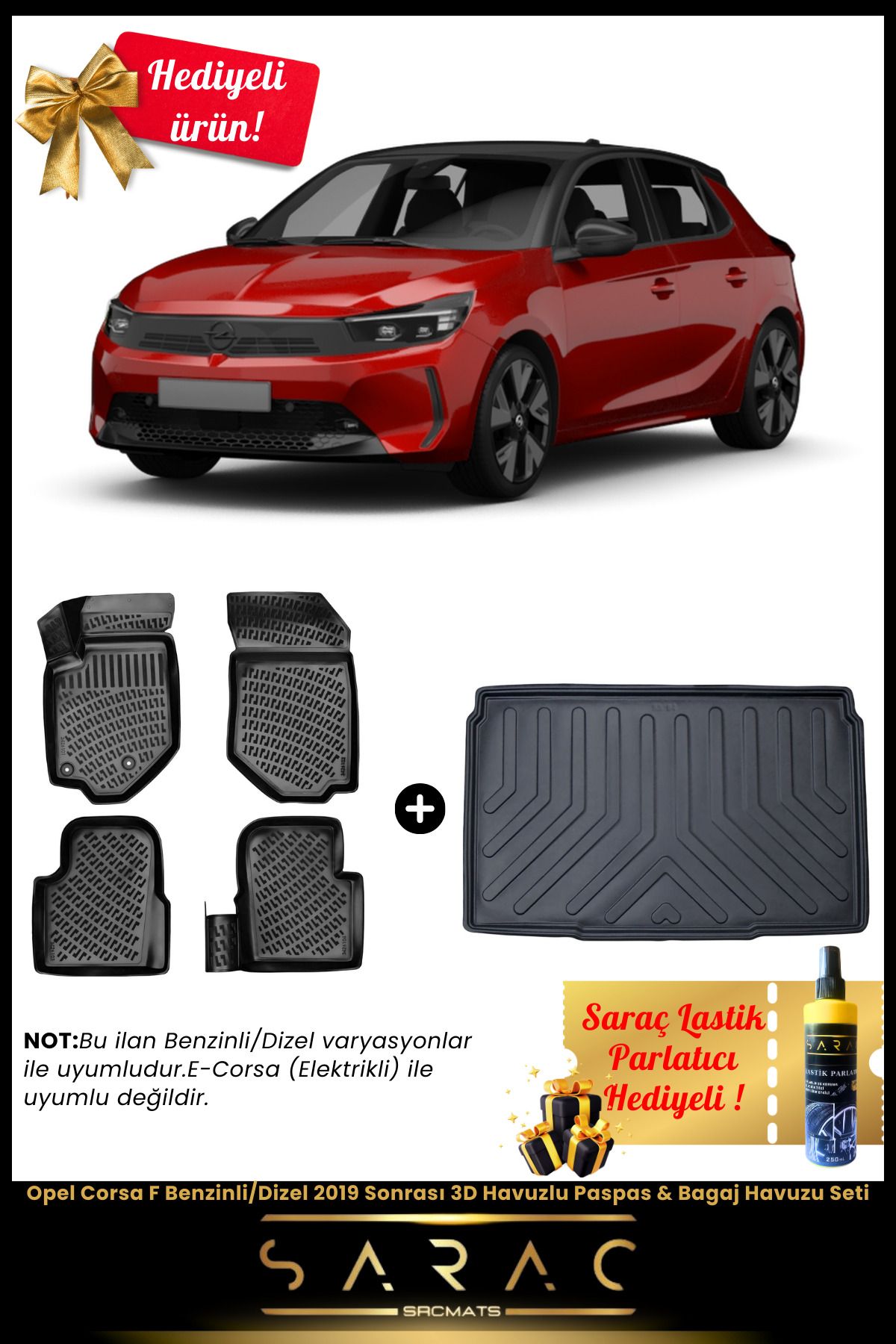 SRCMATS Opel Corsa F Benzinli/Dizel 2019 Sonrası Araca Özel 3D Havuzlu Paspas & Bagaj Havuz Seti+(HEDİYELİ!)