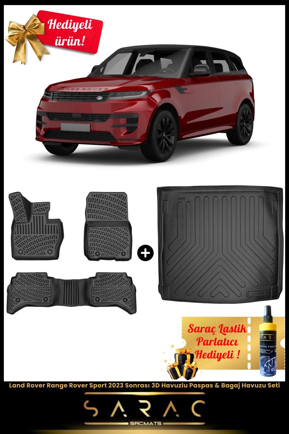 SRCMATS Land Rover Range Rover Sport 2023 Sonrası Araca Özel 3D Havuzlu Paspas & Bagaj Havuzu Seti+HEDİYELİ!