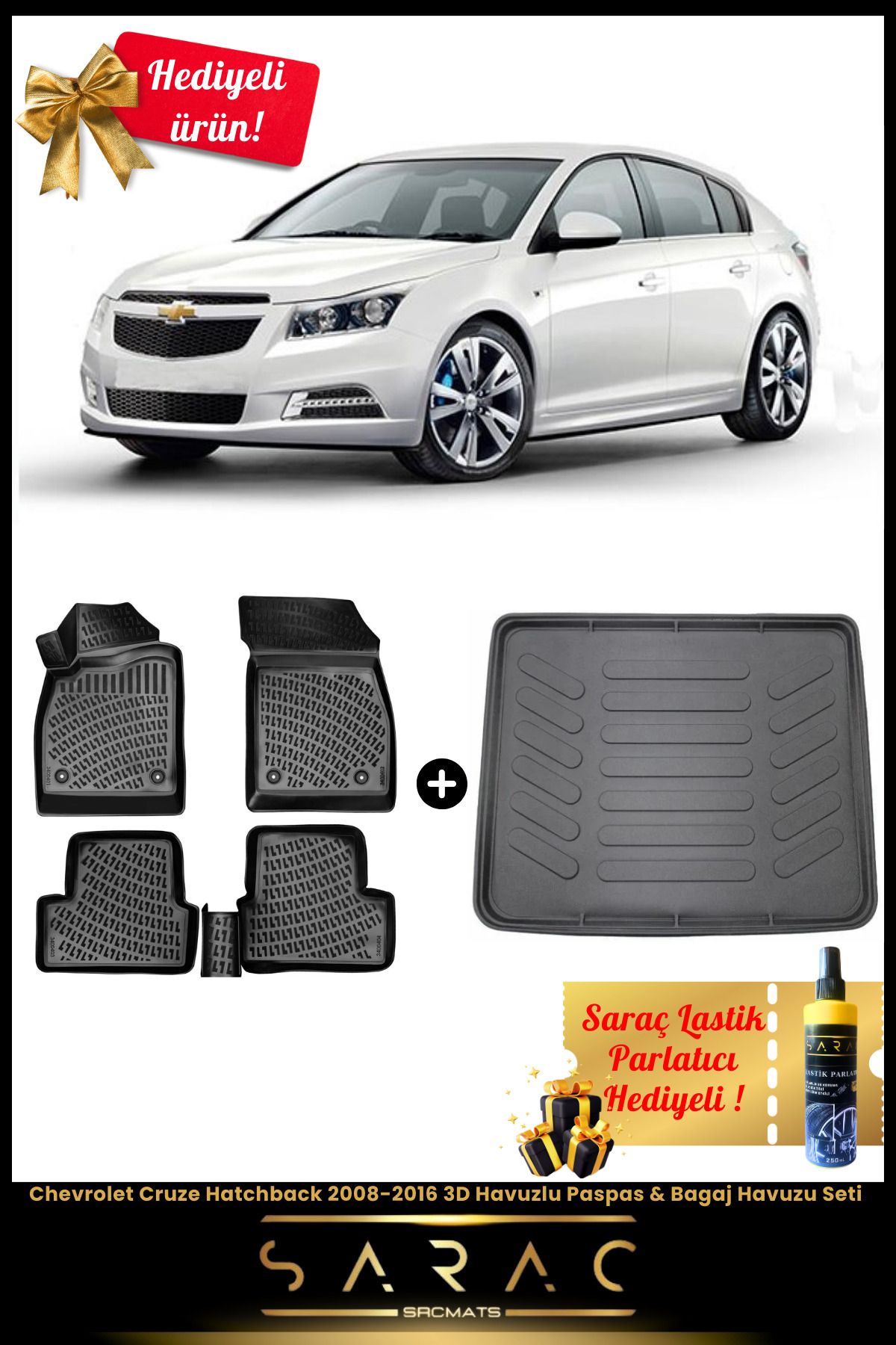 SRCMATS Chevrolet Cruze Hatchback 2008-2016 Araca Özel 3D Havuzlu Paspas & Bagaj Havuzu Seti+(HEDİYELİ!)