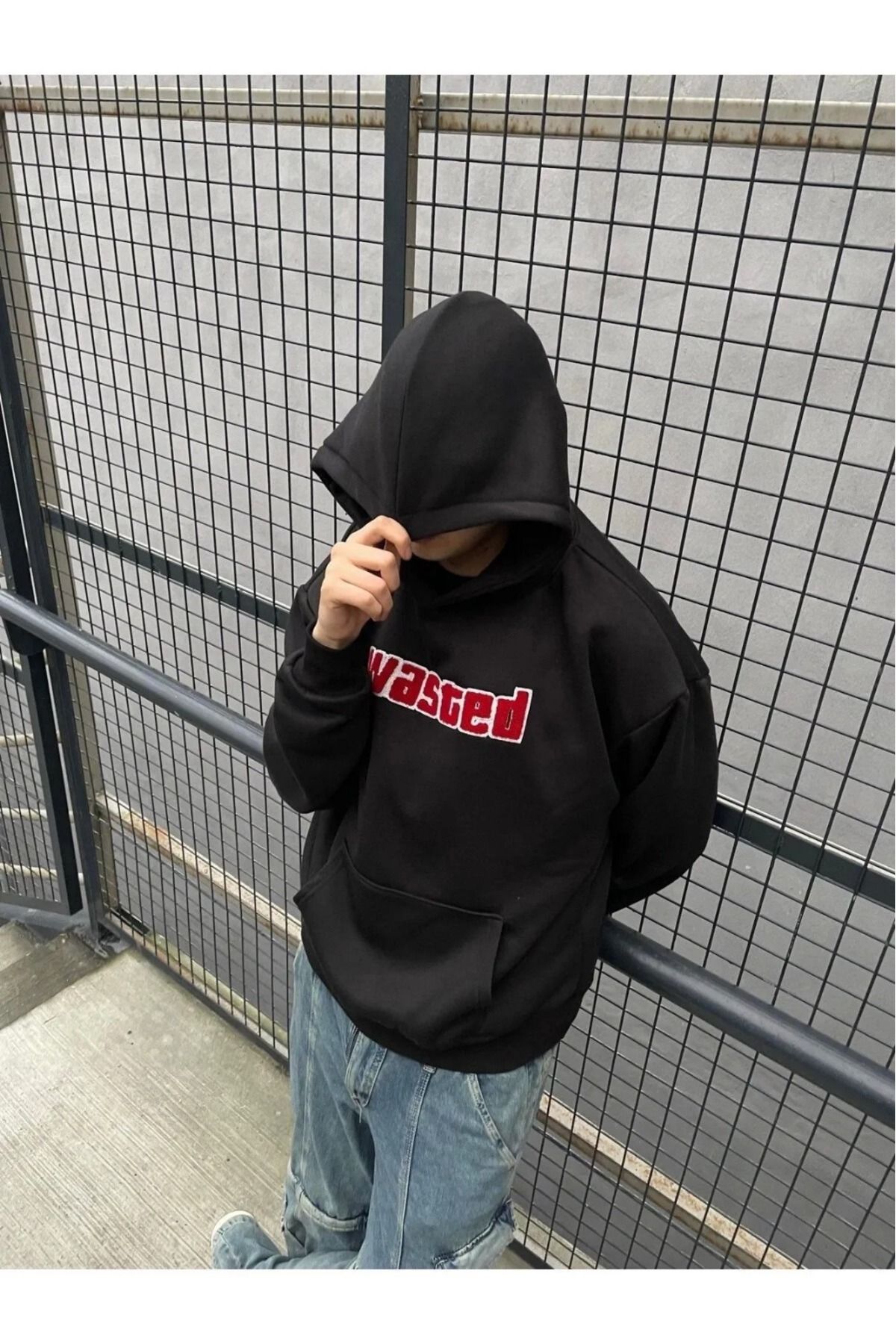 Bravebell siyah sweatshirt Wasted Baskılı Hoodie