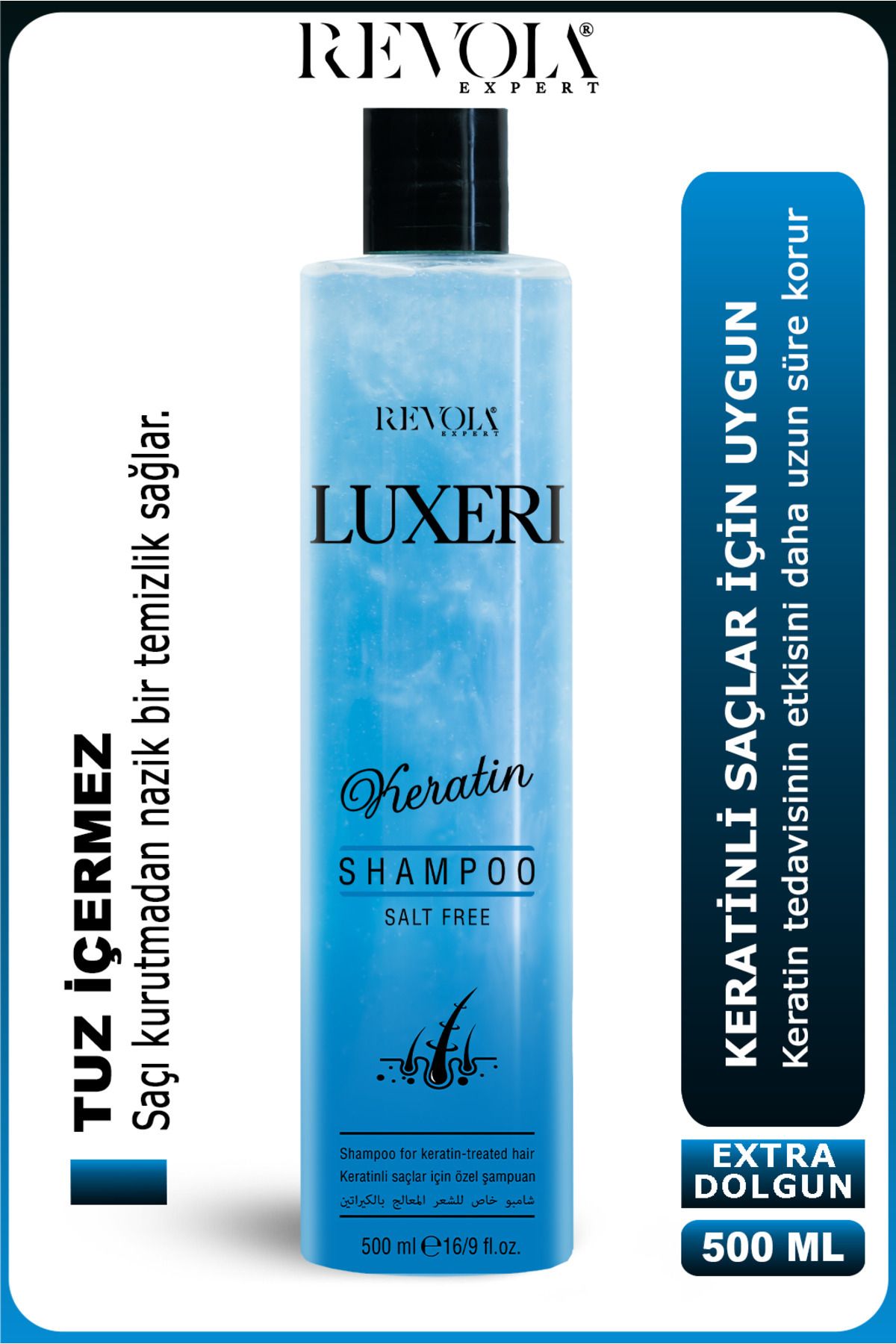 REVOLA EXPERT Luxeri Keratin Şampuan - Tuz İçermeyen Formül ile Keratin Bakımına Uygun Uzun Süreli Koruma 500 ml