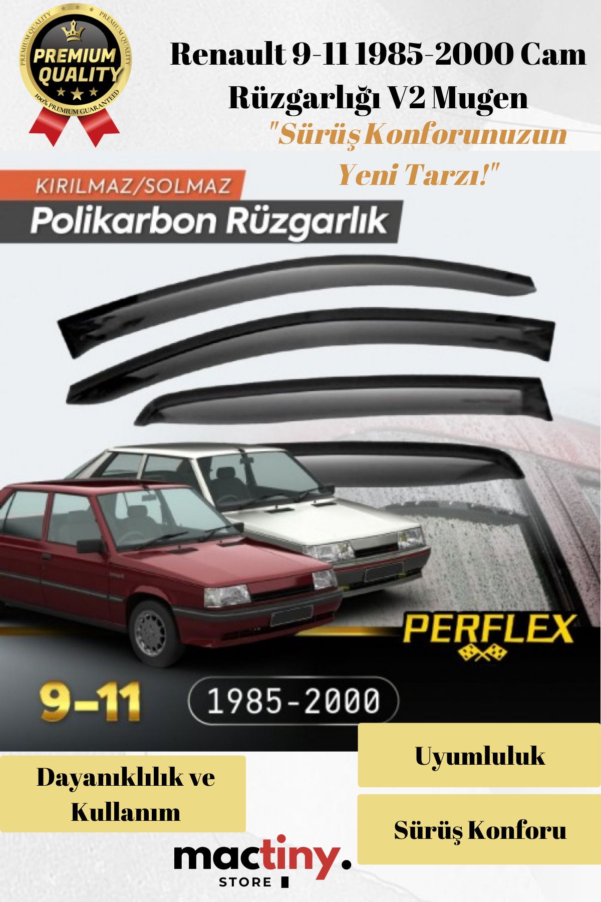 Mactiny Premium Ürün Kaliteli Üretim Sağlam Dayanıklı Renault 9-11 1985-2000 Cam Rüzgarlığı V2 Mugen