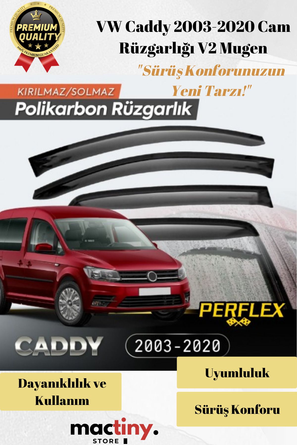 Mactiny Premium Ürün Kaliteli Üretim Sağlam Dayanıklı VW Caddy 2003-2020 Cam Rüzgarlığı V2 Mugen