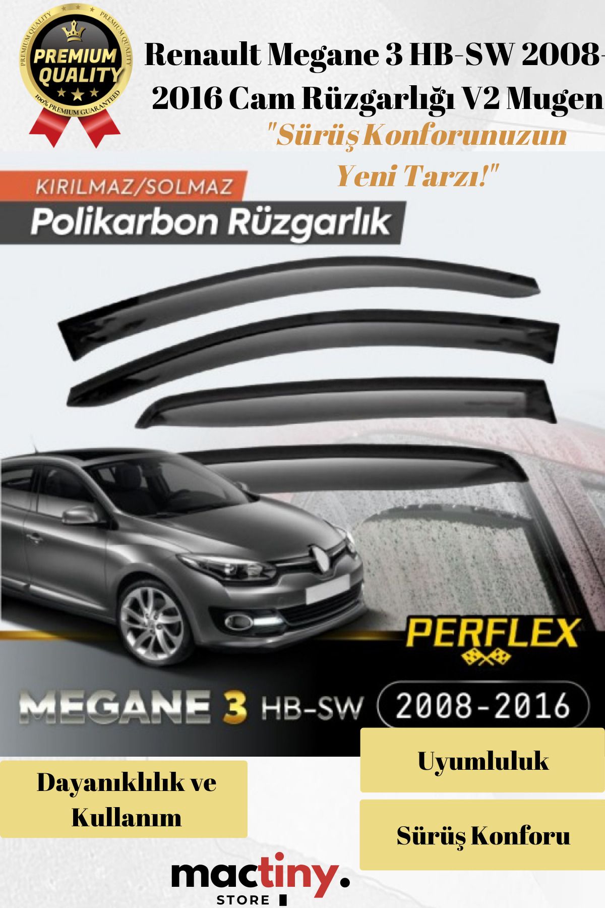 Mactiny Premium Ürün Kaliteli Üretim Sağlam Renault Megane 3 HB-SW 2008-2016 Cam Rüzgarlığı V2 Mugen