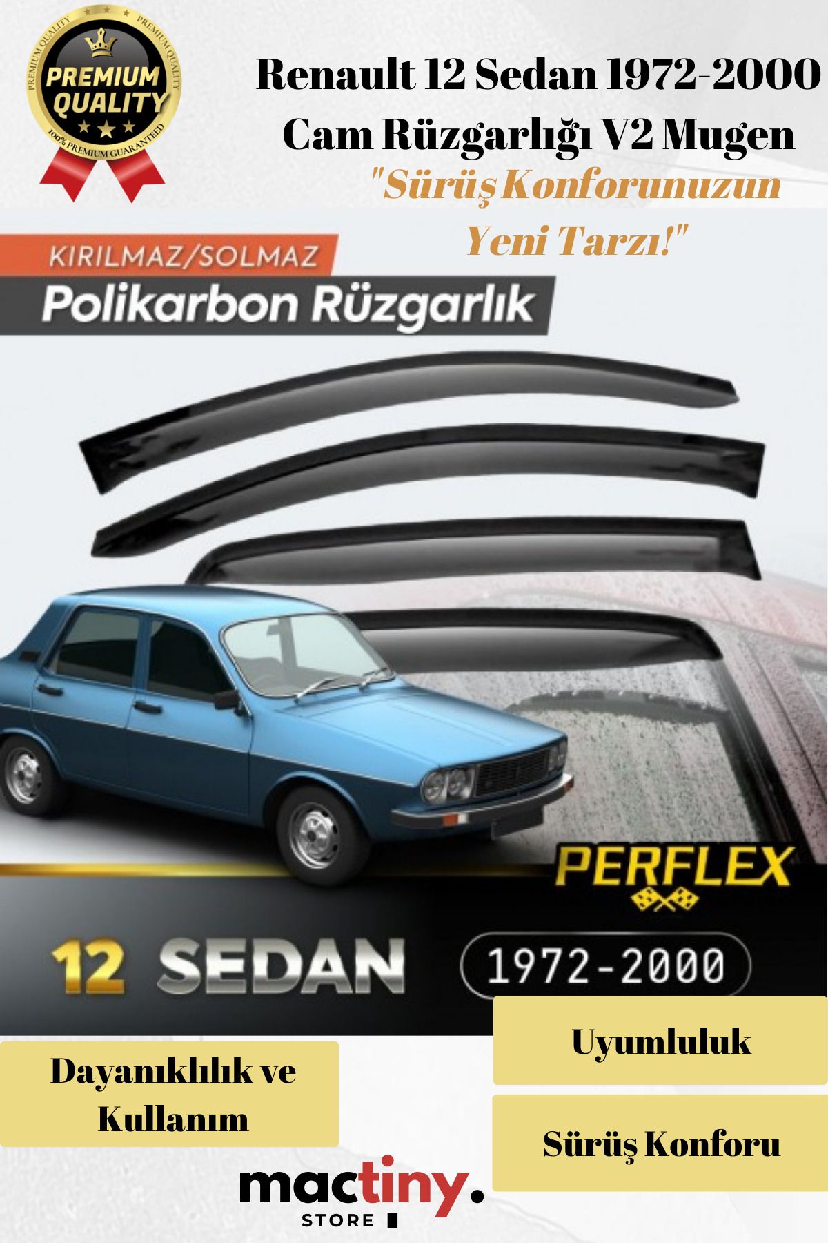 Mactiny Premium Ürün Kaliteli Üretim Sağlam Dayanıklı Renault 12 Sedan 1972-2000 Cam Rüzgarlığı V2 Mugen