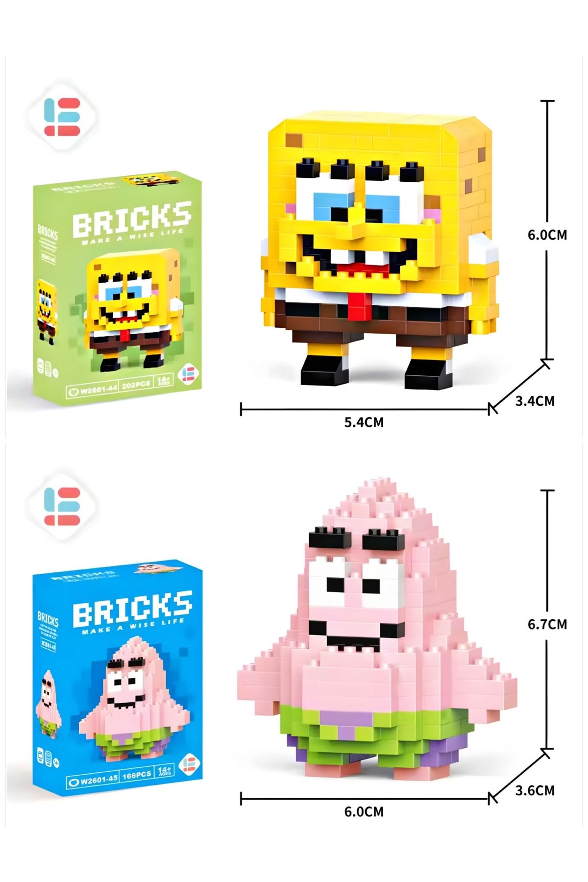 Dek Toy Store BRİCKS Sünger Bob ve Patrick 2'li Figür 3D Yapboz Puzzle Yapı taşları  Hobi