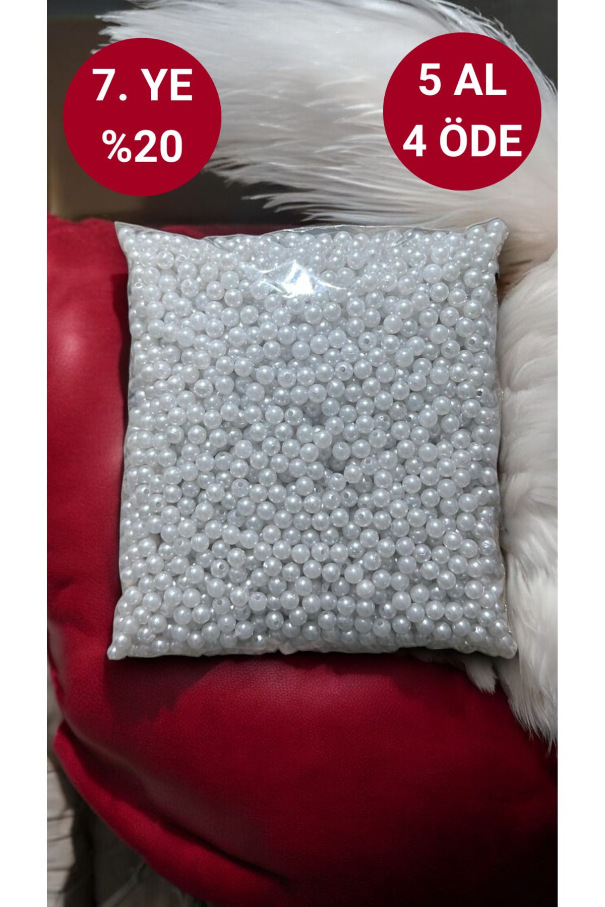 Beyaz Lüks Plastik Delikli Inci 8mm (500GR)