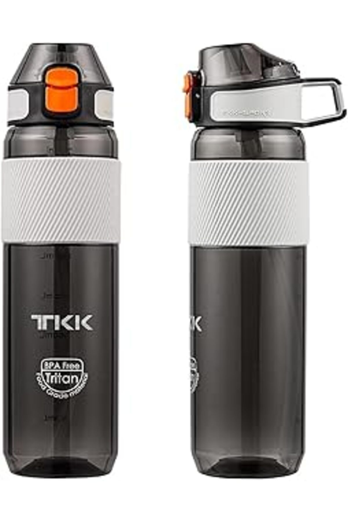 NcK 700ml Pipetli Taşıma Kulplu Silikon Gövde Ölçü Skalalı Su Matarası (Siyah)