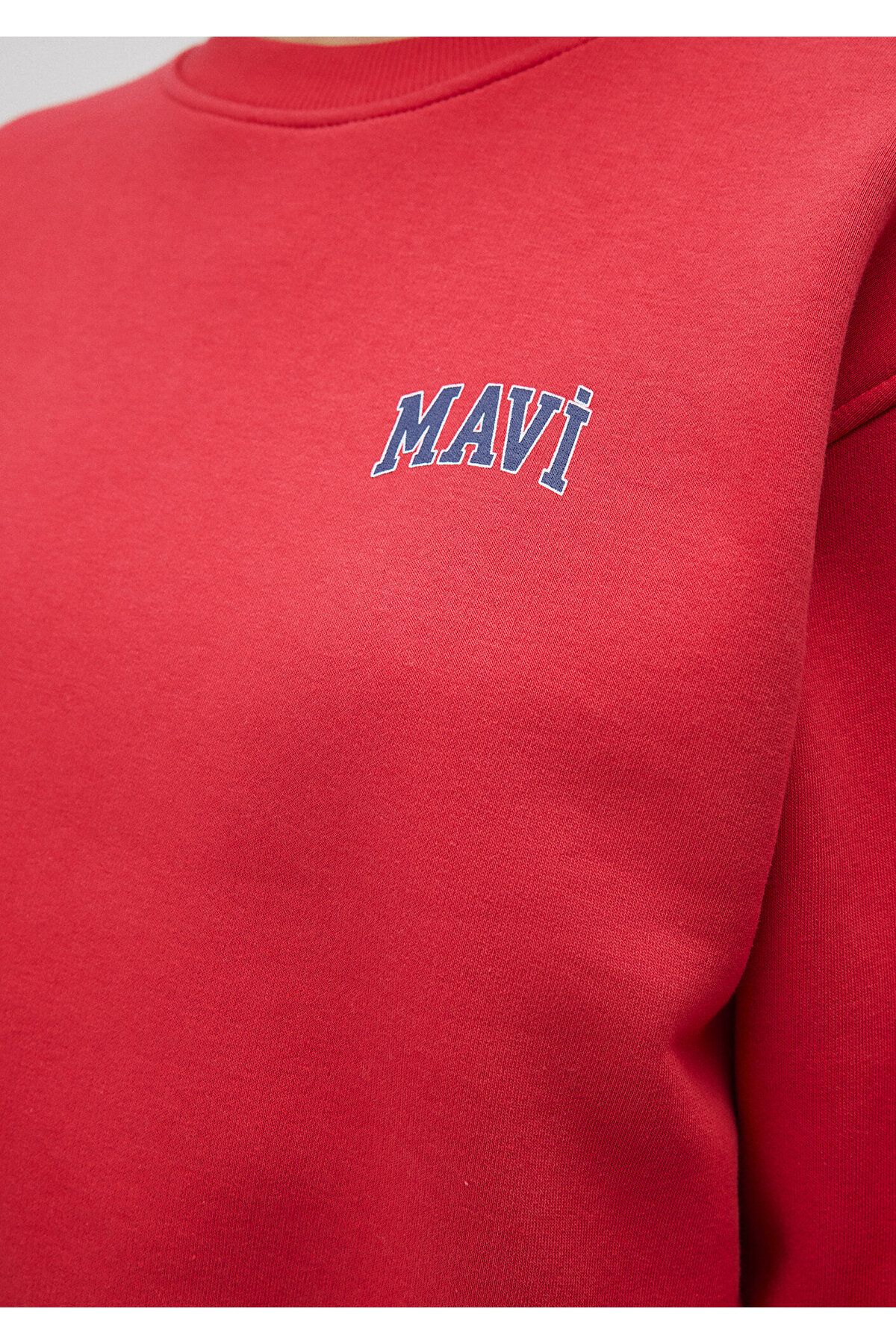 Mavi-Logo Printed Red Crop Sweatshirt 1611601-70936 7