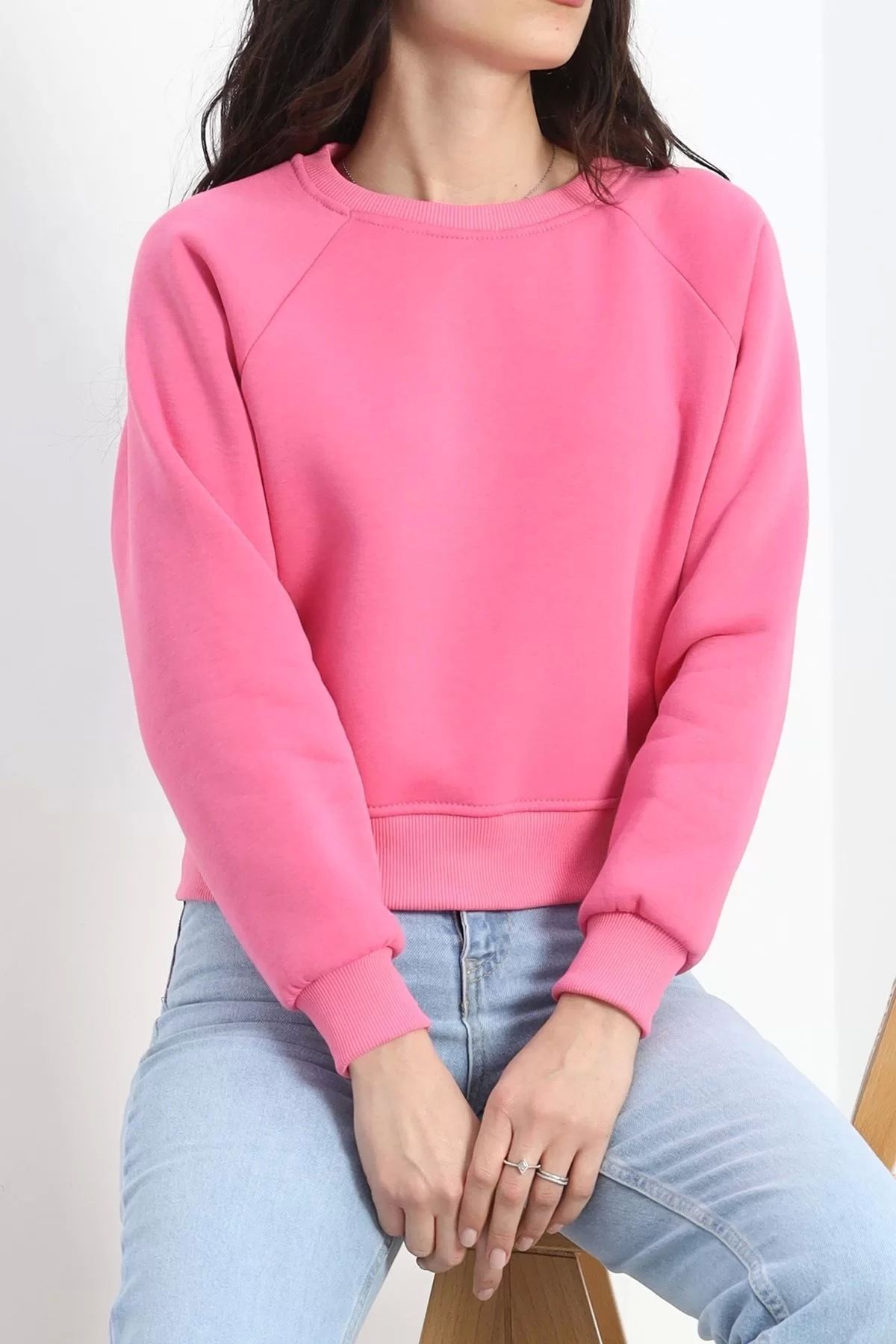 ufukmoda Bisiklet Yaka 3 İplik Sweat Pembe - 20958.1878.