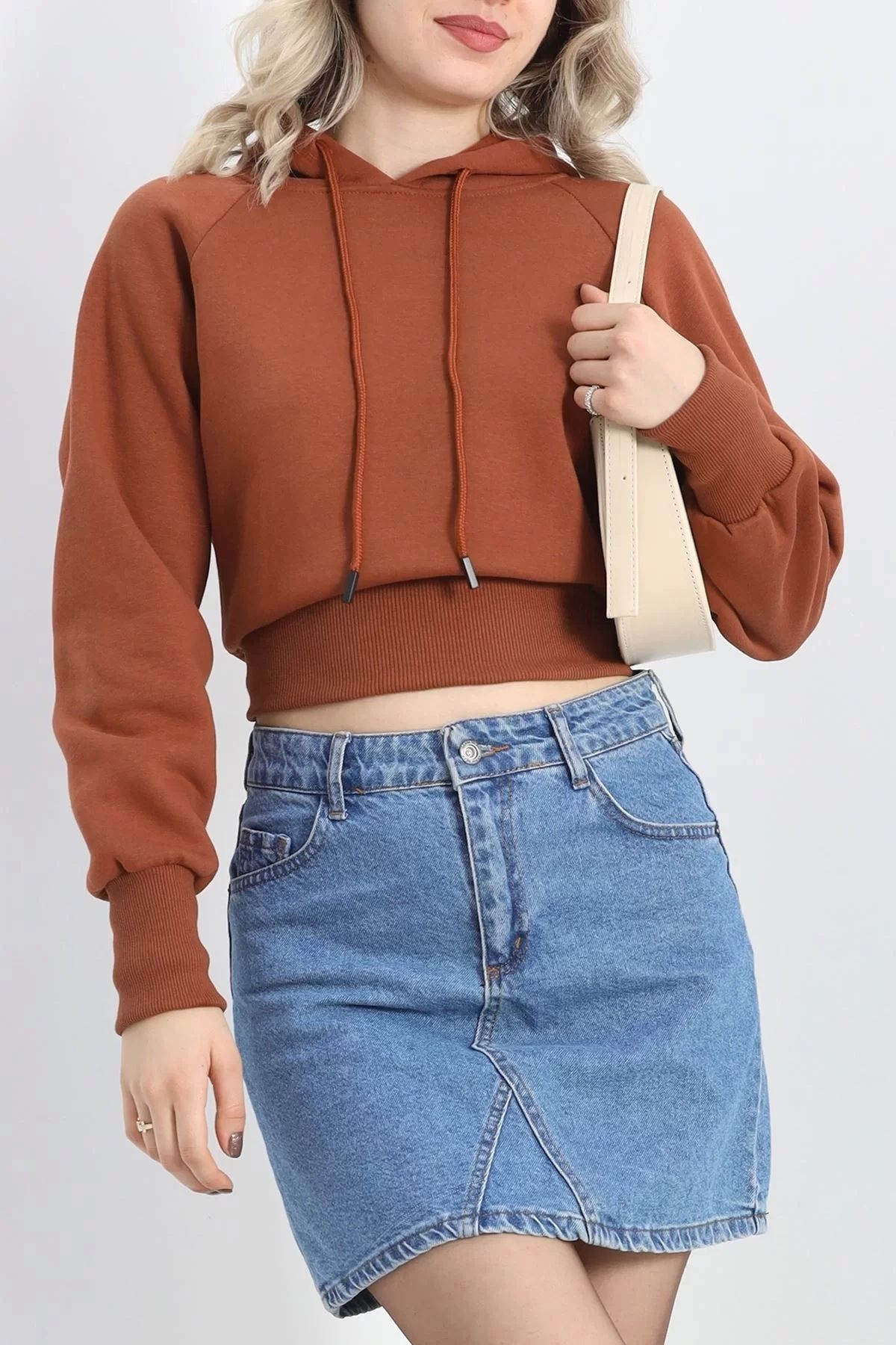 ufukmoda Kapşonlu Crop Sweat Kiremit - 20967.1878.