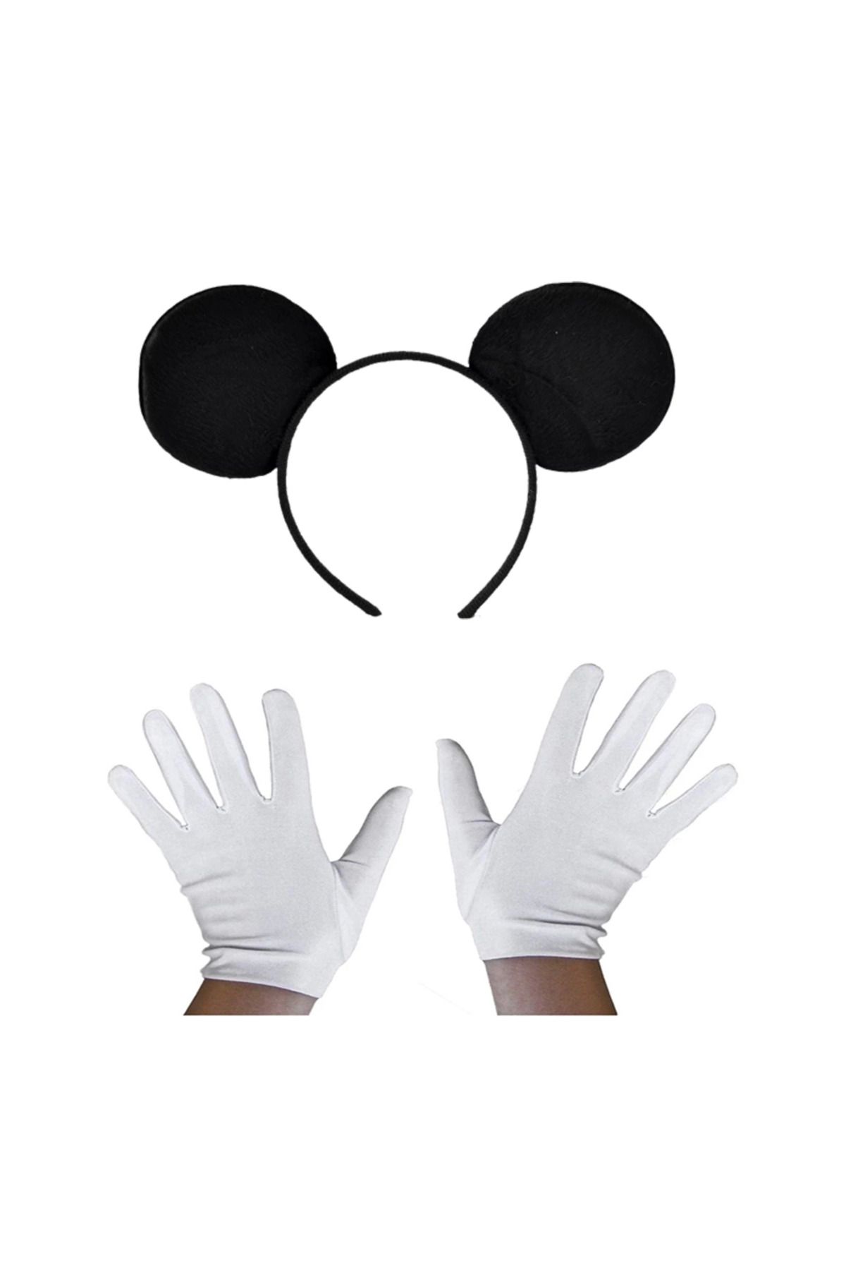 YNT İthalat Siyah Mickey Mouse Tacı Ve Beyaz Eldiven Seti