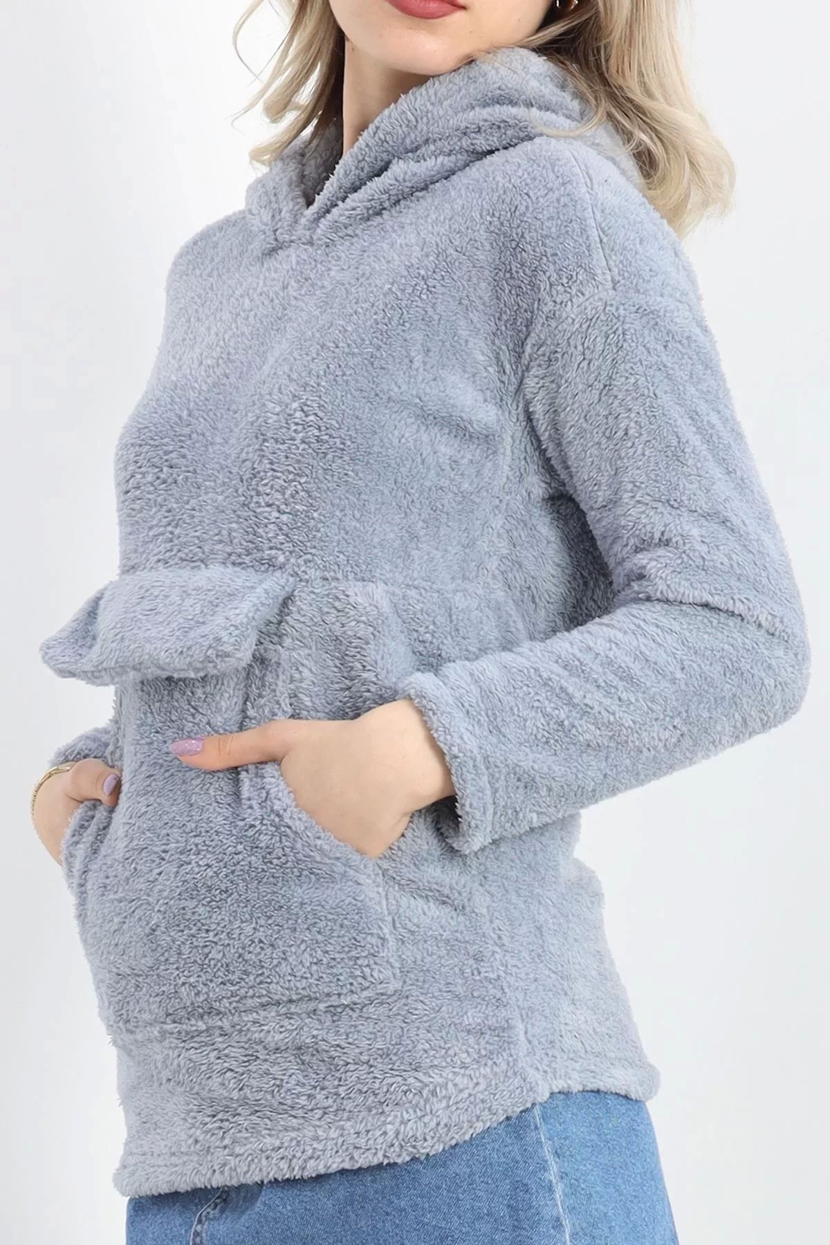 ufukmoda Kanguru Cep Kapşonlu Peluş Sweat Gökmavisi - 9062.1153.