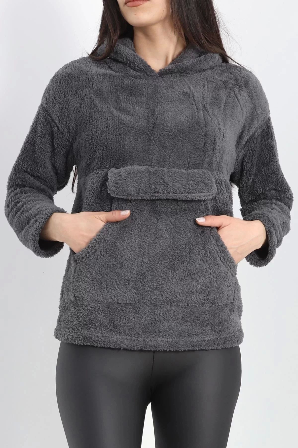 ufukmoda Kanguru Cep Kapşonlu Peluş Sweat Antrasit - 9062.1153.