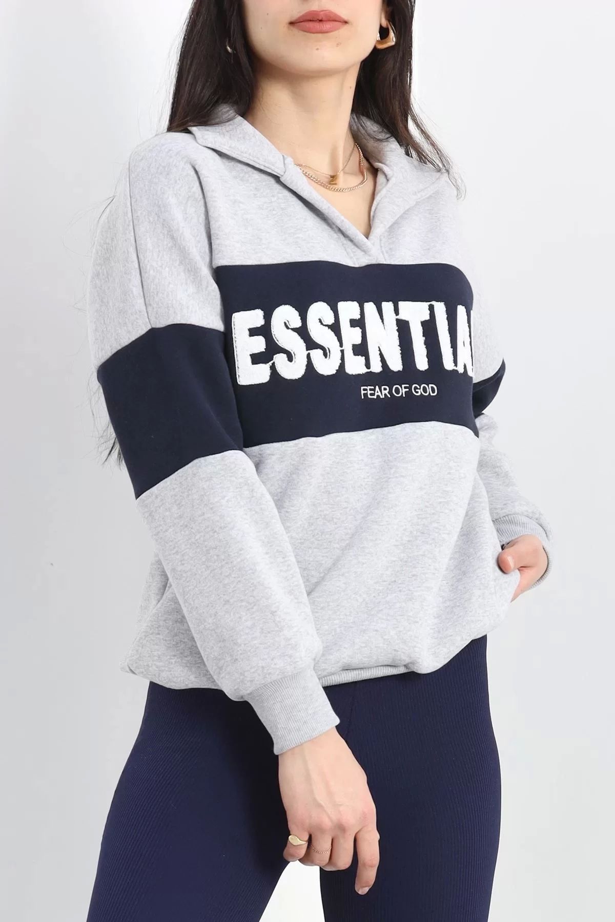 ufukmoda 3 İplik Nakışlı Sweat Grilaci - 40027.1857.