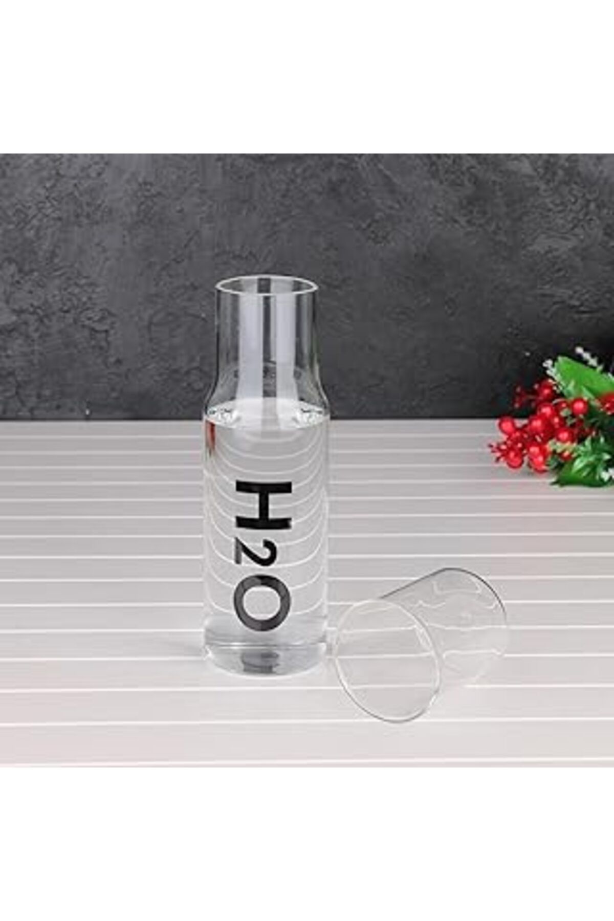 robotrend 600 Ml H2O Cam Kapaklı Başucu Sürahi Ve 200 Ml Cam Bardak Meşru Sürahisi Karaf Cam Şişe