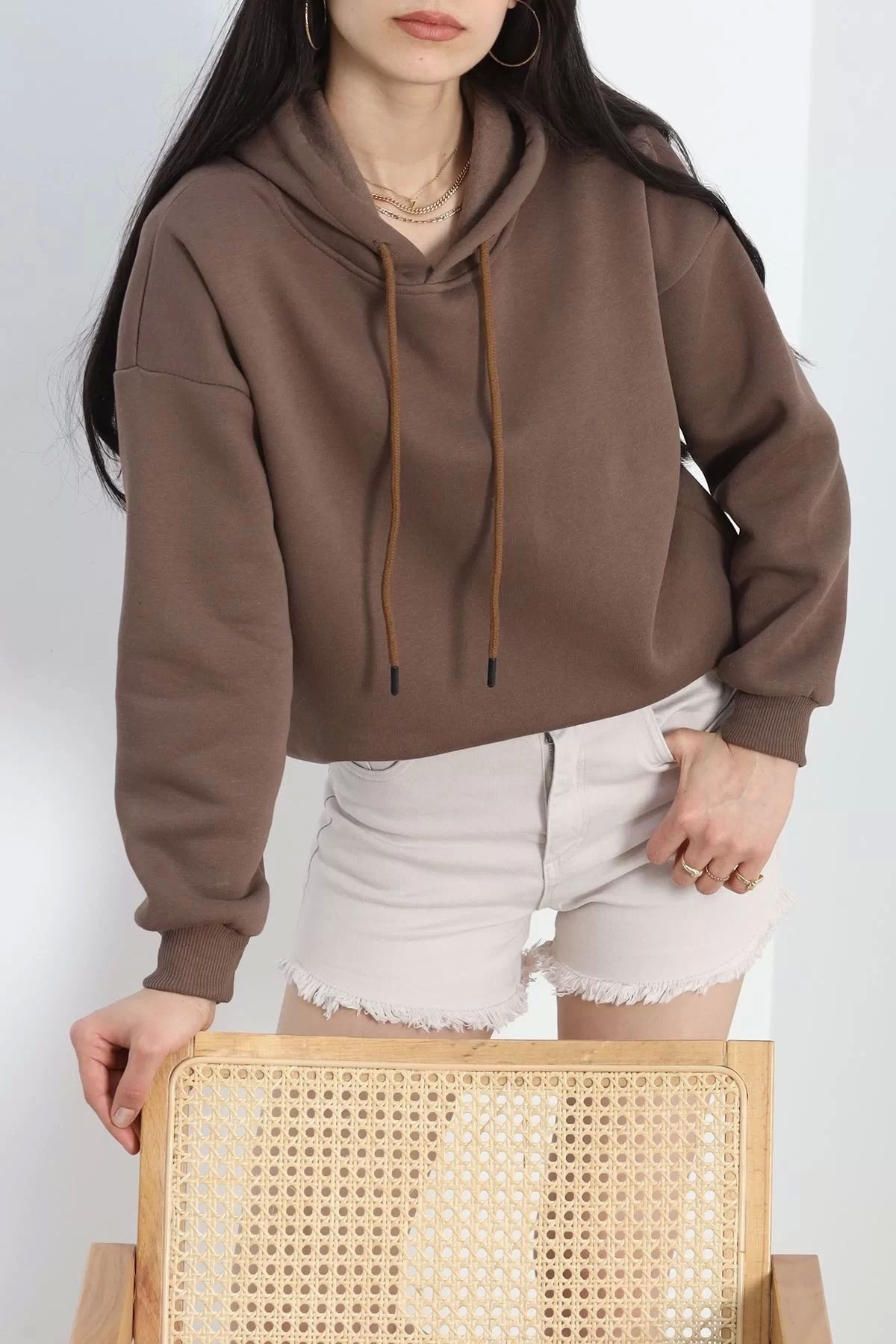 ufukmoda Kapşonlu Basic Sweat Açıkkahve - 20074.1878.