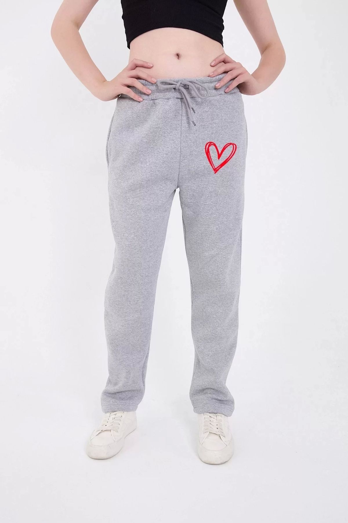 AE Stil Oversize Boru Paça Baskılı Eşofman Pantolon - Gri