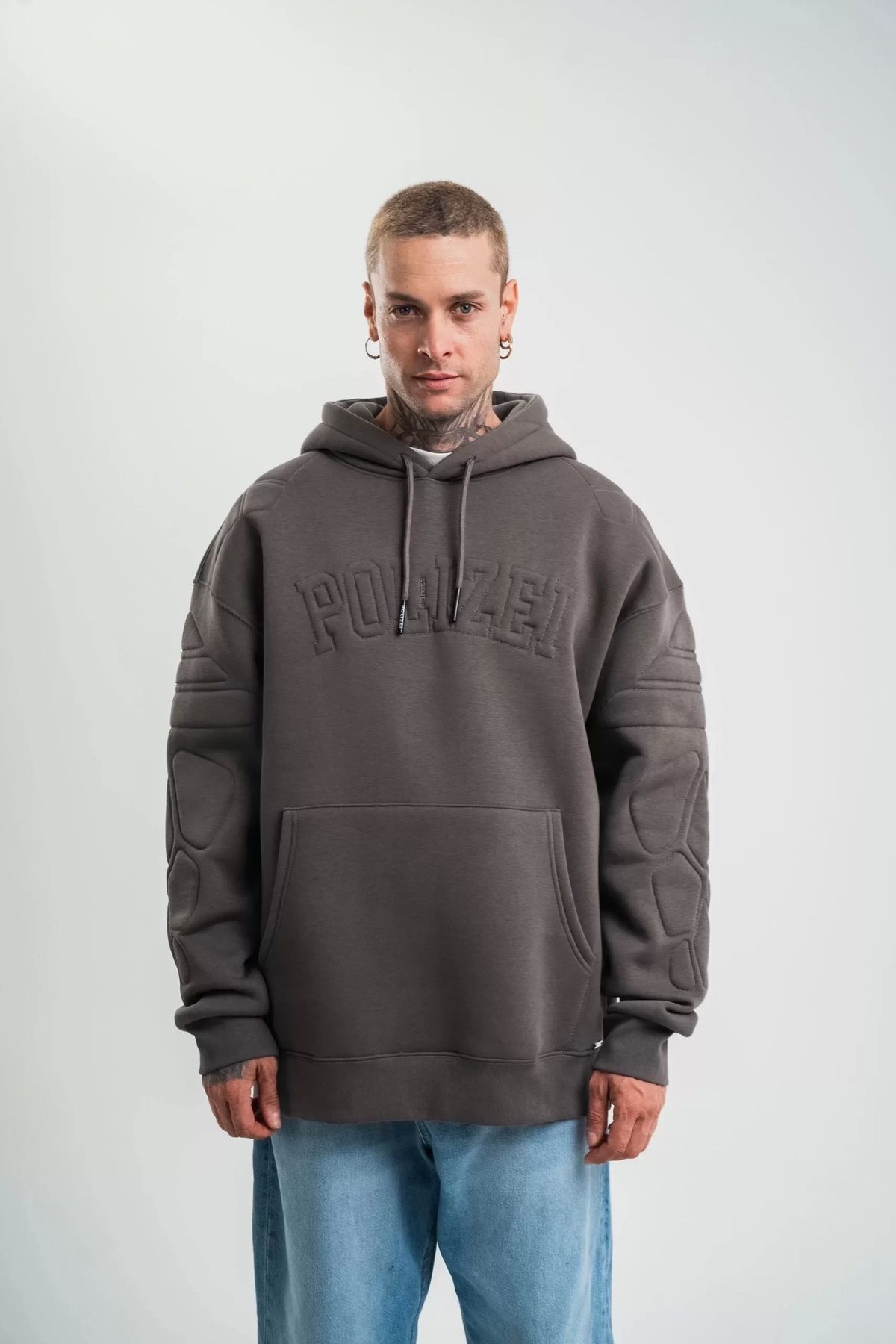 AE Stil Double Oversize Kapşonlu Nakışlı SweatShirt - Füme